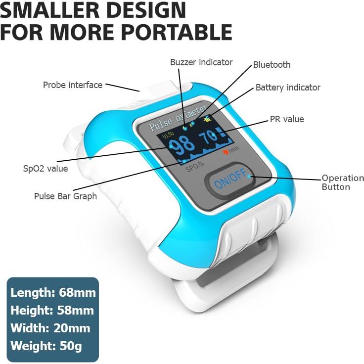 Oxímetro de Pulso Bluetooth Pepultech 2000A para Adultos