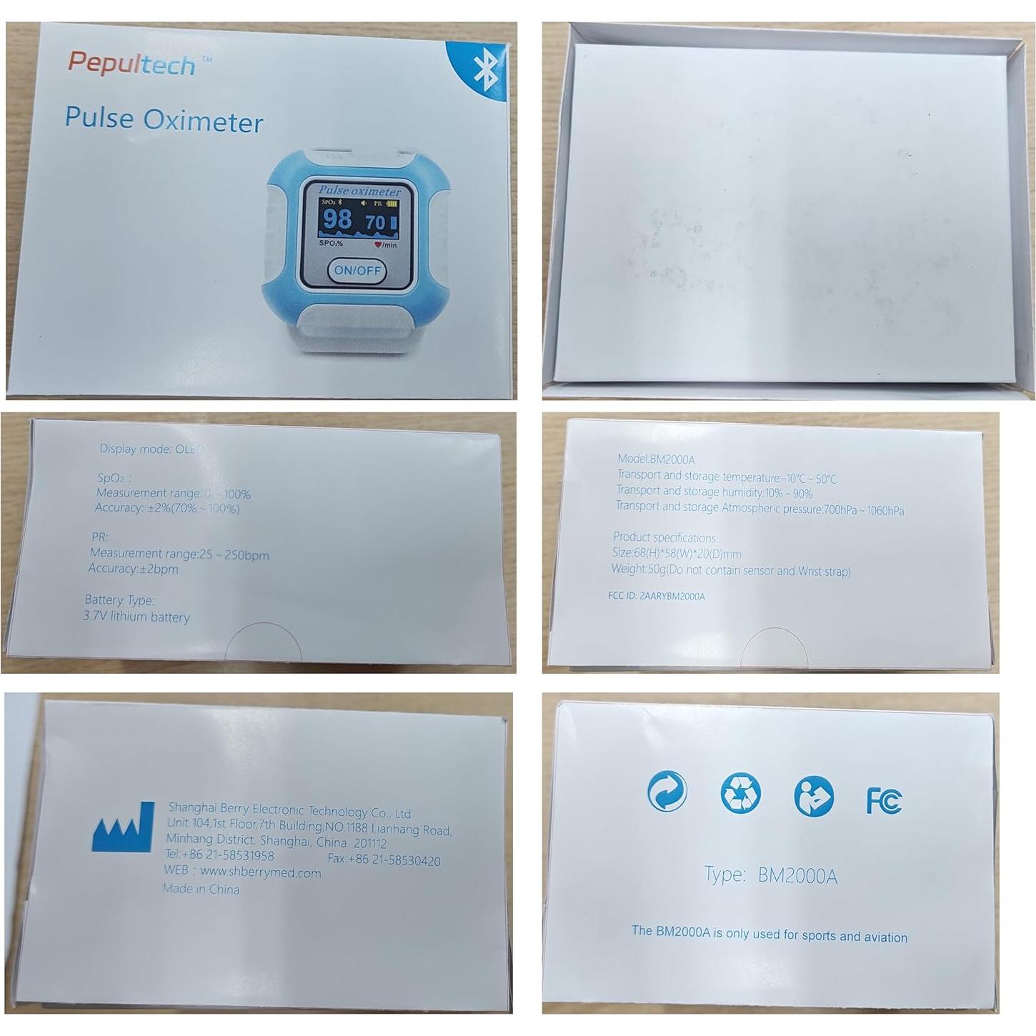 Oxímetro de Pulso Bluetooth Pepultech 2000A para Adultos