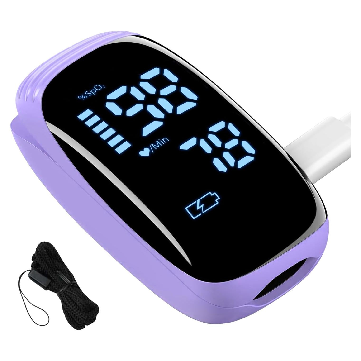 Oxímetro de Pulso Manhero OLED Recargable con Alarma Púrpura