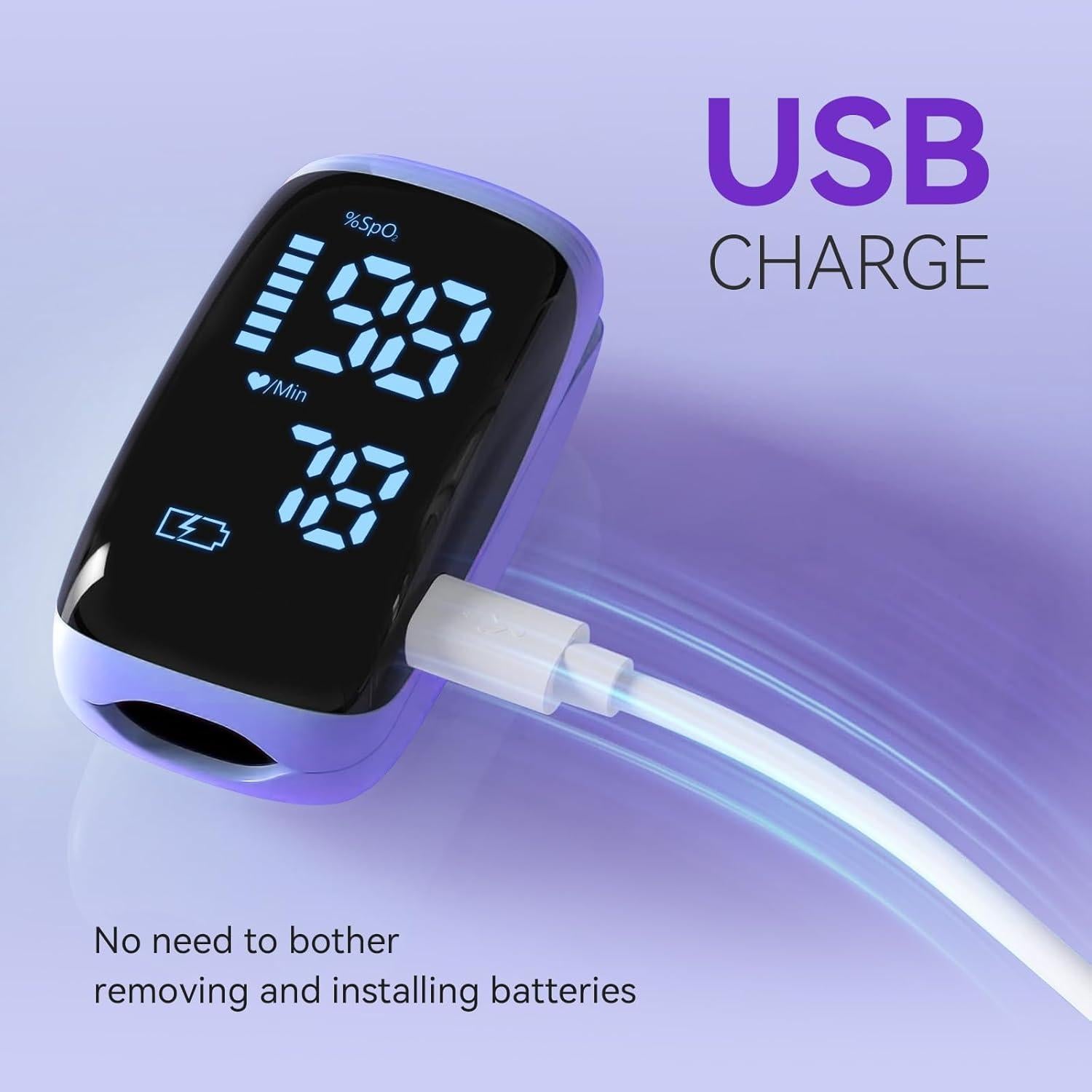 Oxímetro de Pulso Manhero OLED Recargable con Alarma Púrpura