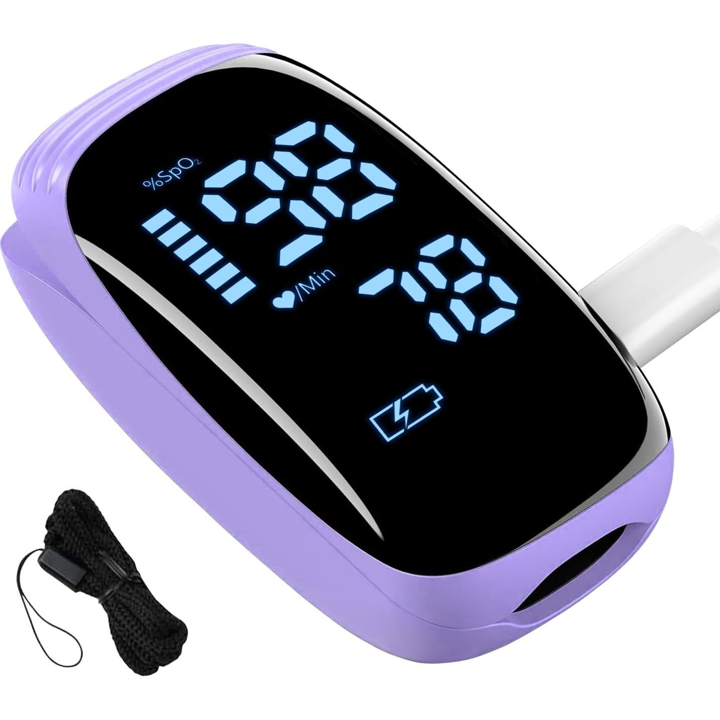 Oxímetro de Pulso Manhero OLED Recargable con Alarma Púrpura