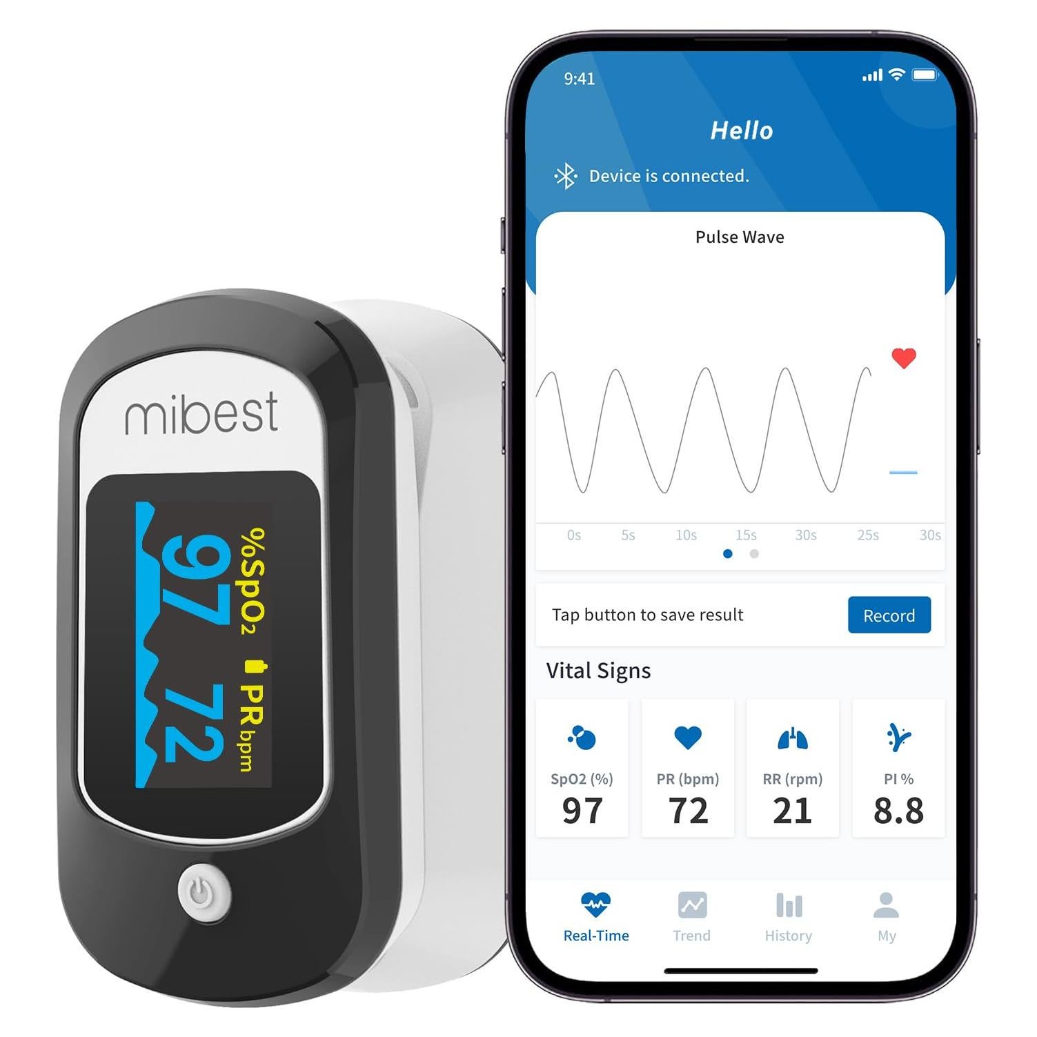 Oxímetro de Pulso Mibest CN368R Bluetooth - SpO2 y Frecuencia de Pulso