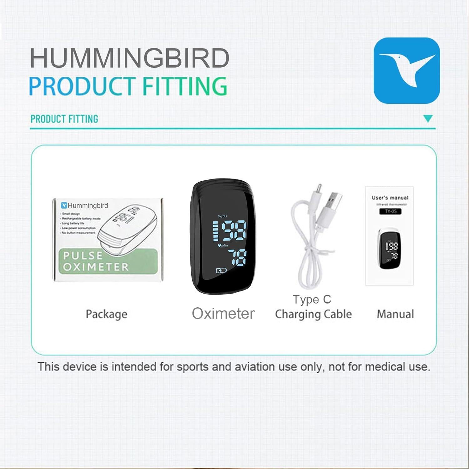 Oxímetro de Pulso Hummingbird Recargable para Deportes