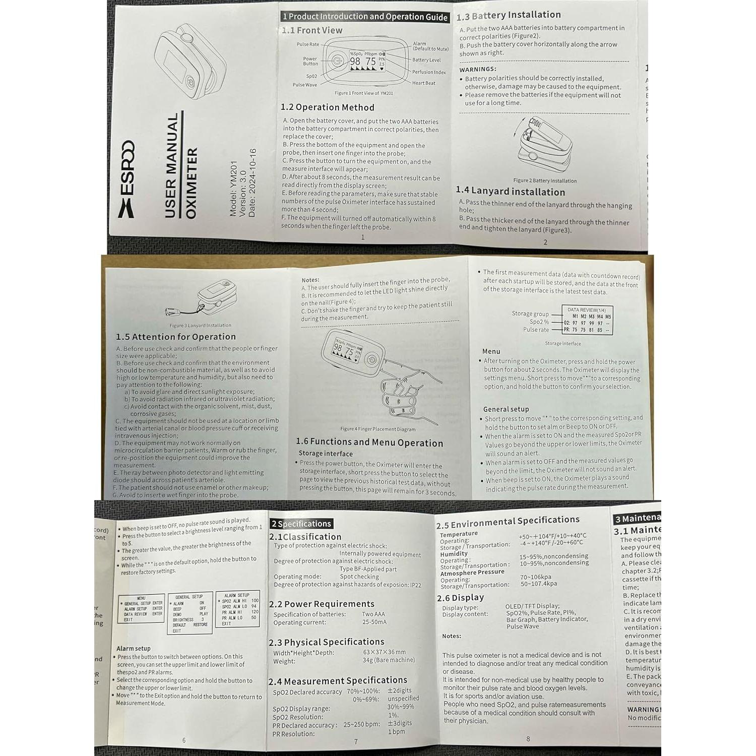 Oxímetro de Pulso de Dedo ESPOO YM201 - Monitor de Oxígeno