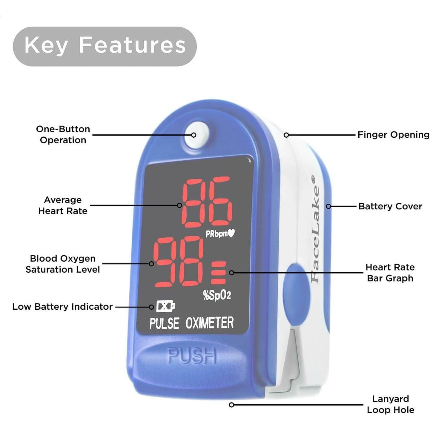 Oxímetro de Pulso FL400 Facelake con Estuche y Baterías