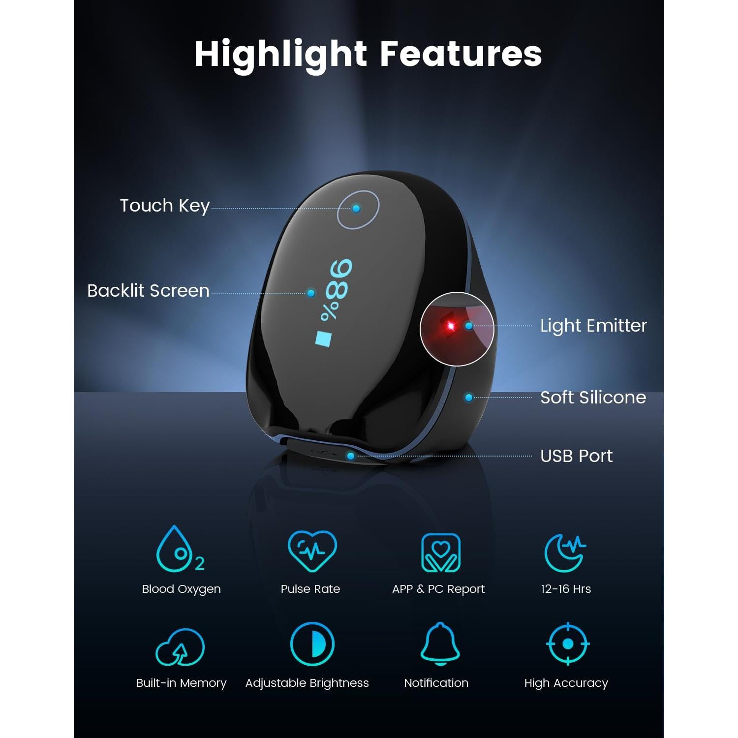 Oxímetro de Pulso Vibeat OxyRing Bluetooth - Monitor de Oxígeno