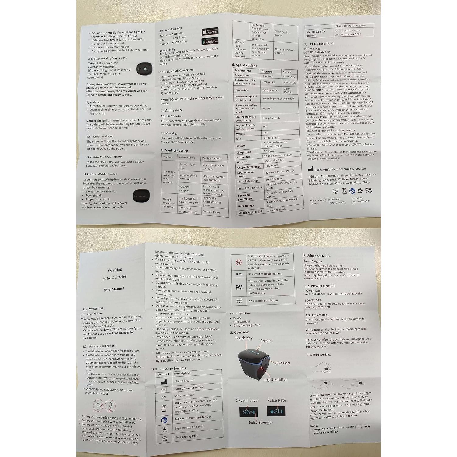 Oxímetro de Pulso Vibeat OxyRing Bluetooth - Monitor de Oxígeno