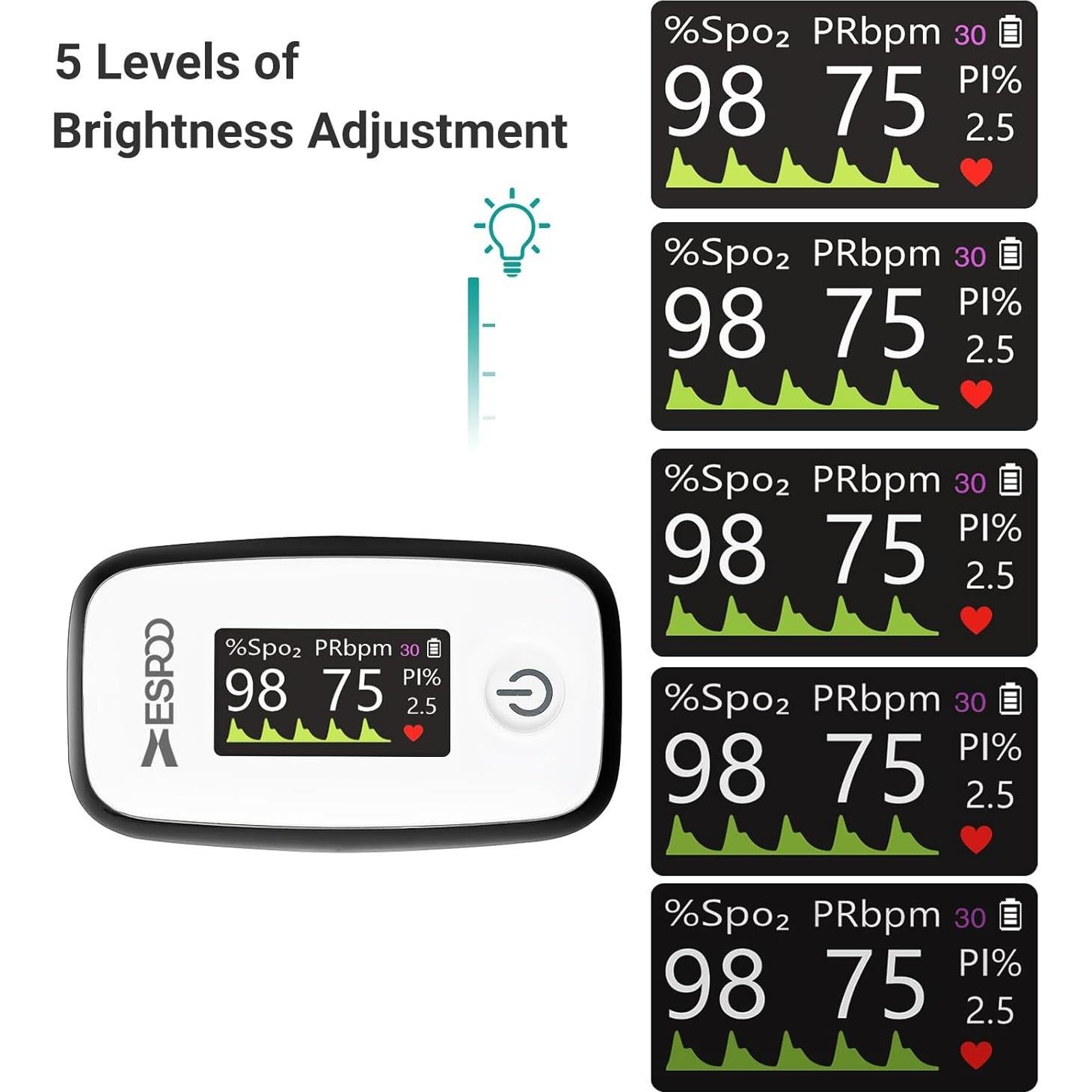 Oxímetro de Pulso ESPOO YM201 con 20 Memorias y Pantalla TFT