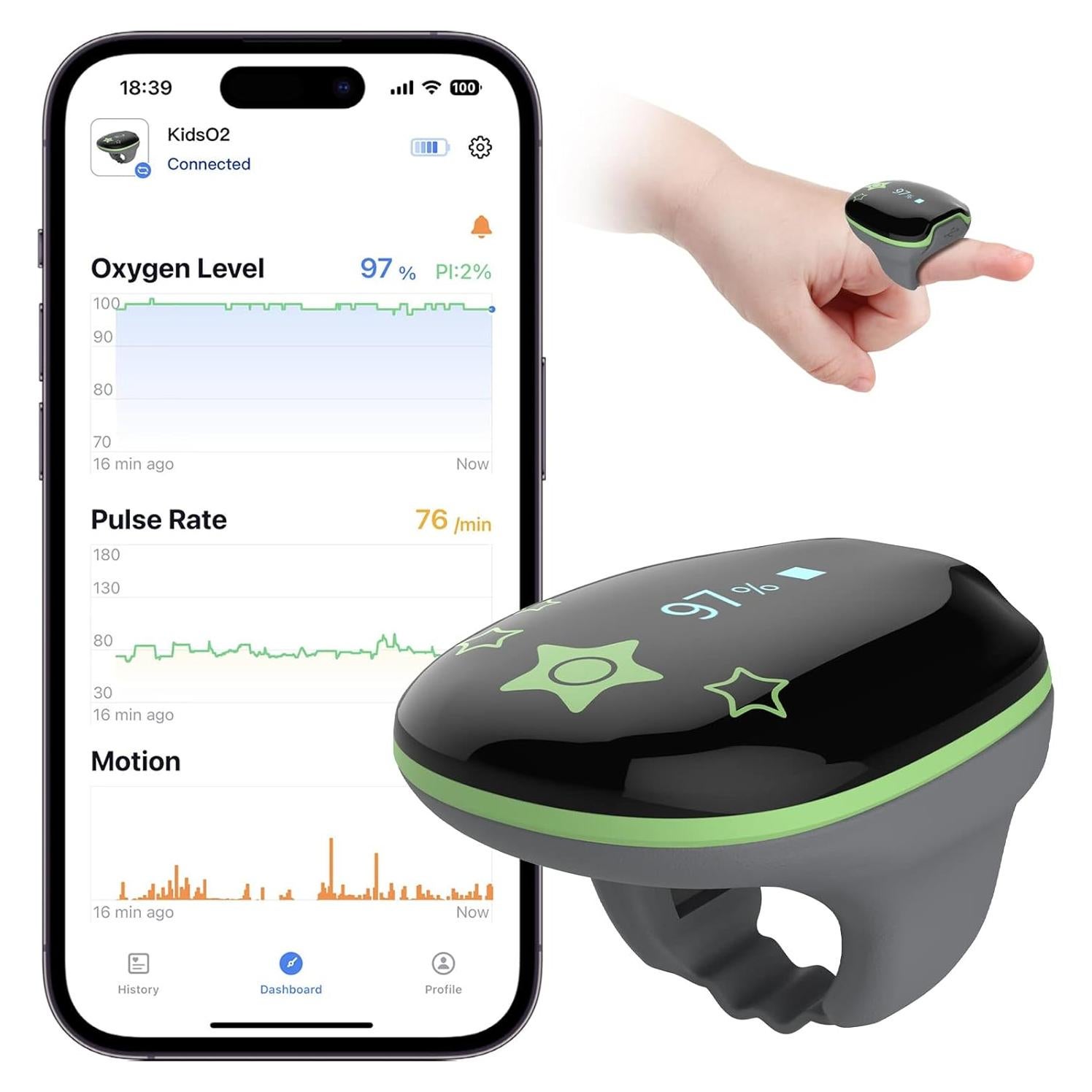 Oxímetro de Pulso KidsO2 para Niños 3-10 Años, Monitor de Oxígeno