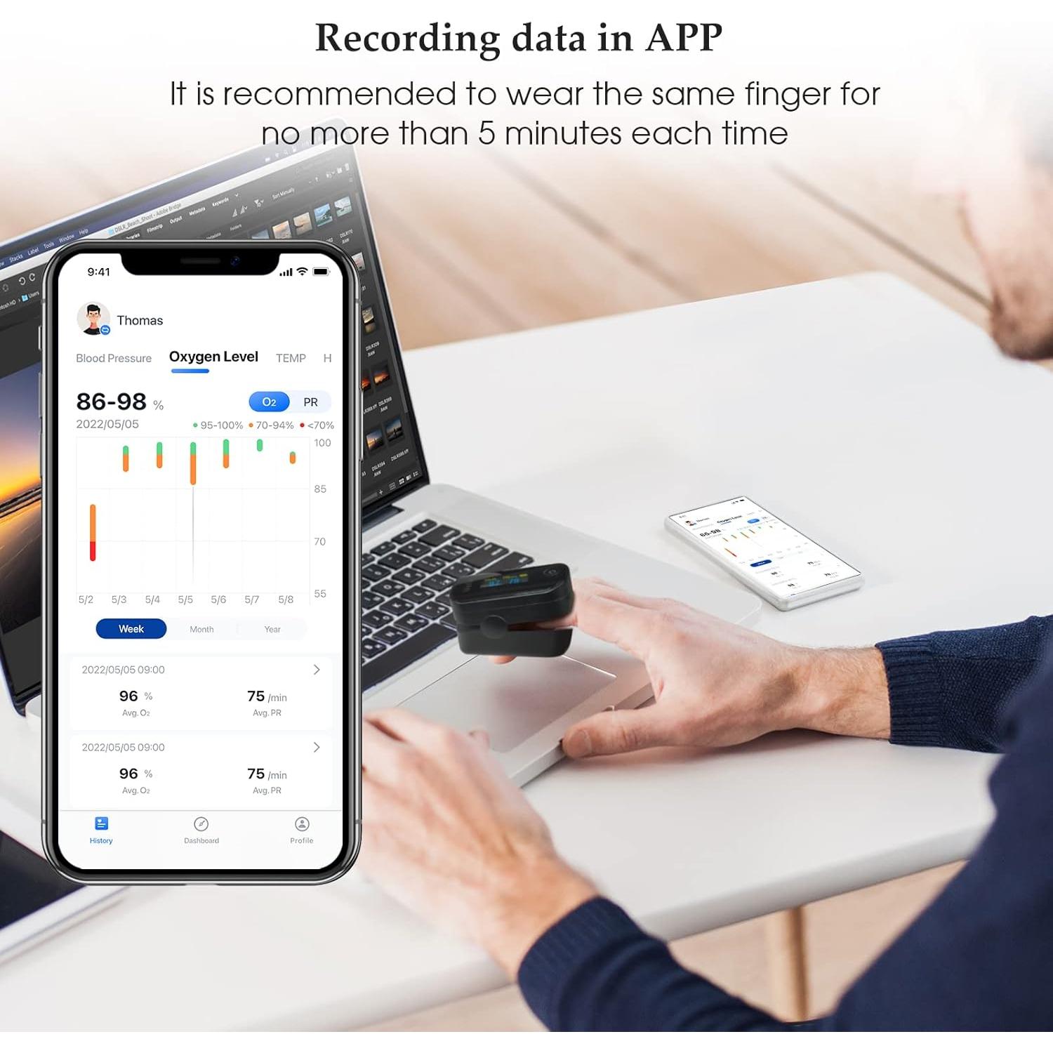 Oxímetro de Pulso Wellue Bluetooth con Pantalla OLED y Baterías