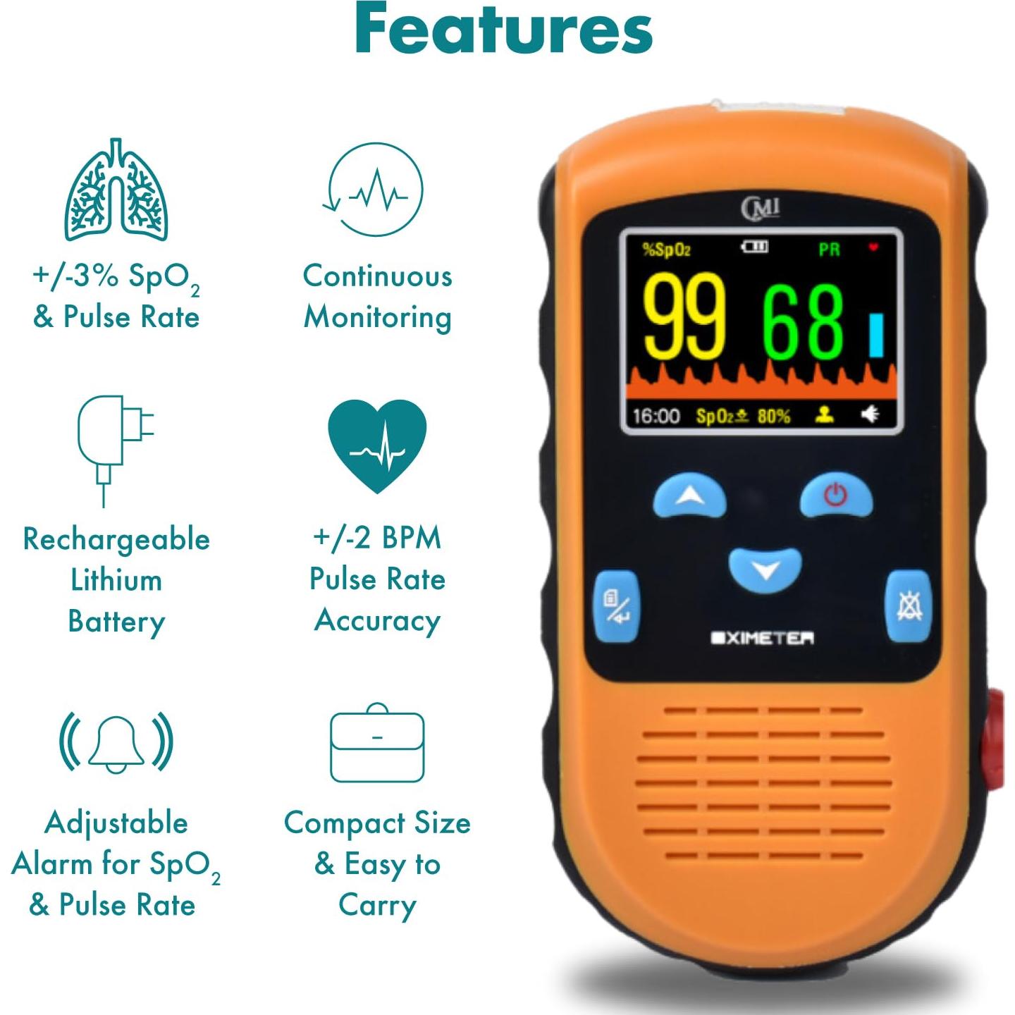 Oxímetro de Pulso CMI Health PC-66L - Monitor de SpO2 y Pulso