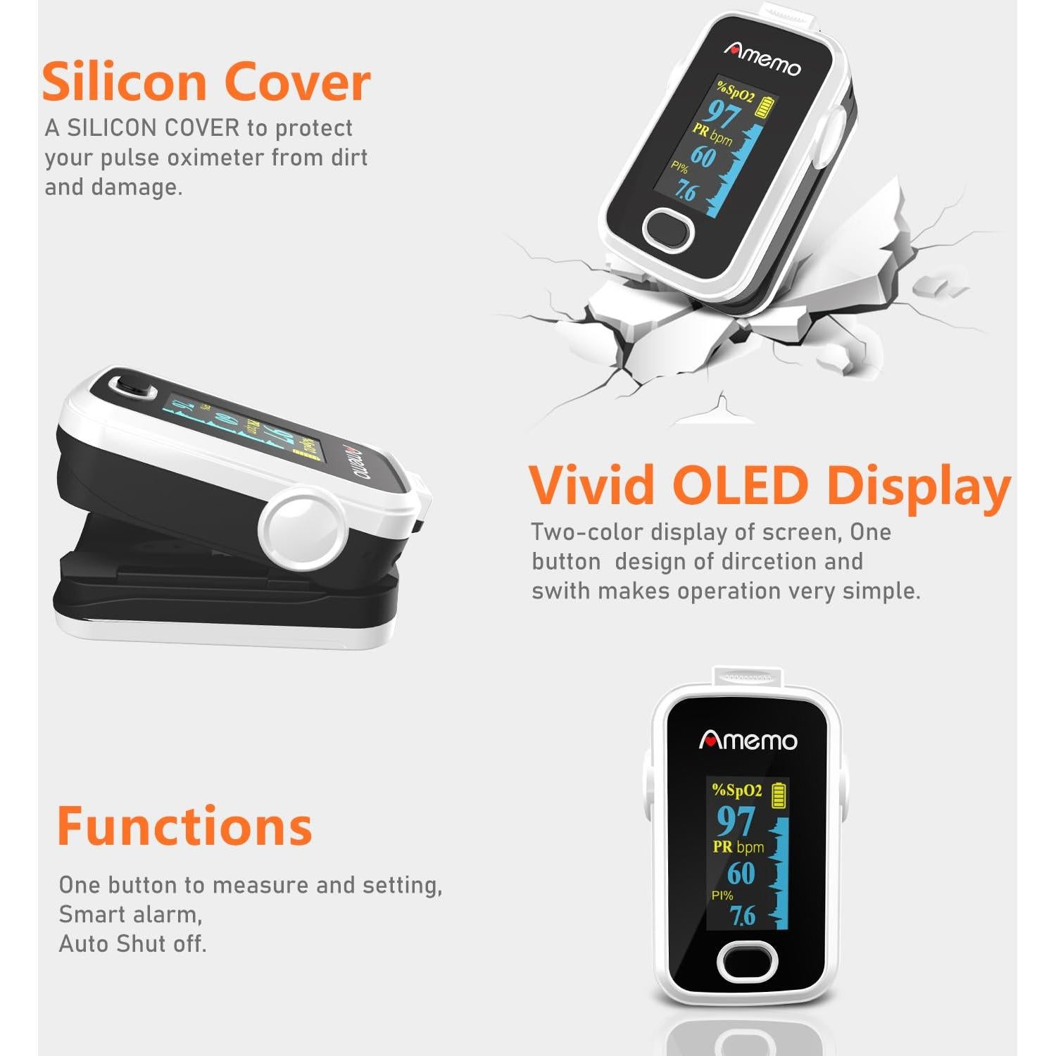 Oxímetro de Pulso SHENZHEN, Monitor de Oxígeno OLED, 91g