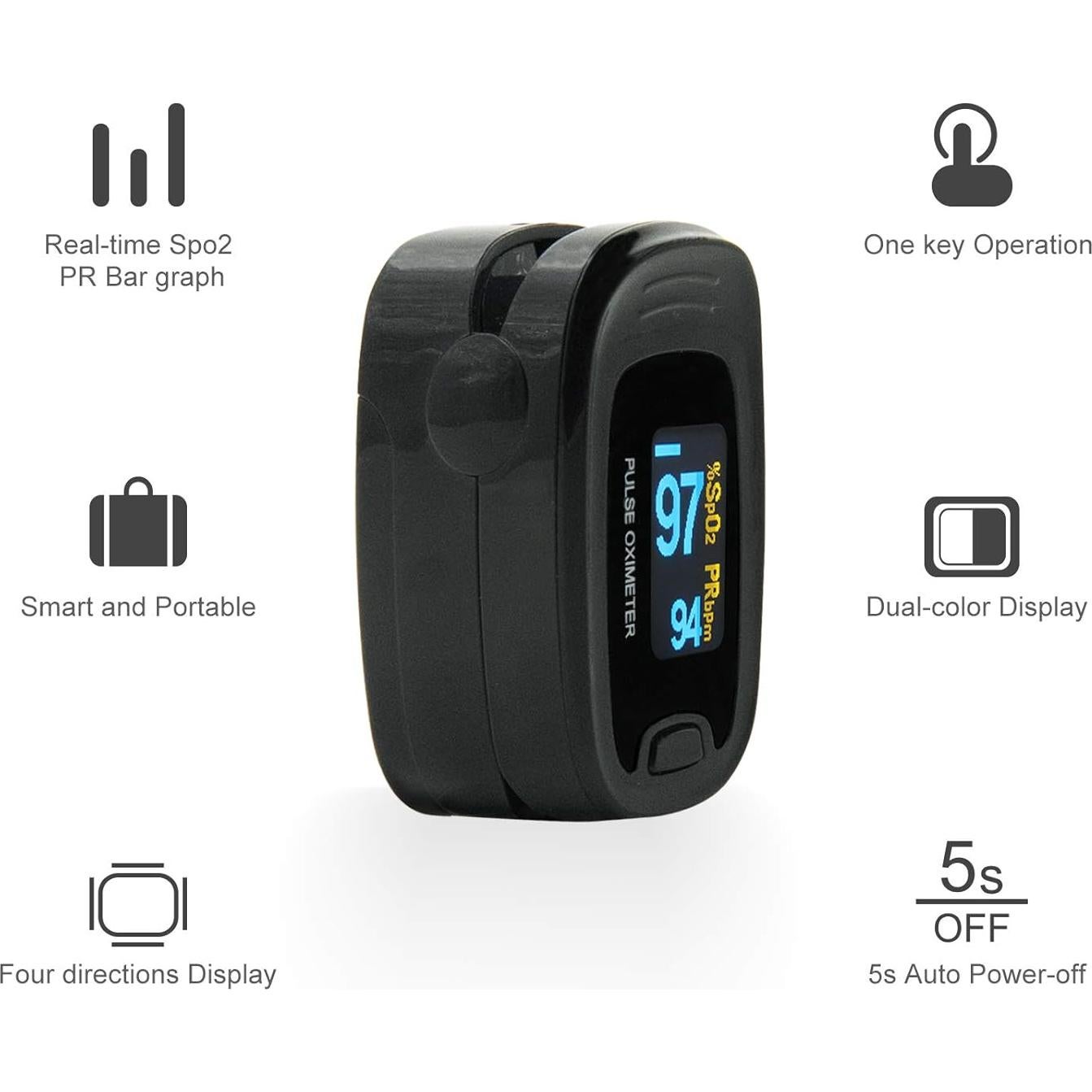 Oxímetro de Pulso CONTEC CMS50NA con Cuerda de Cuello, Negro