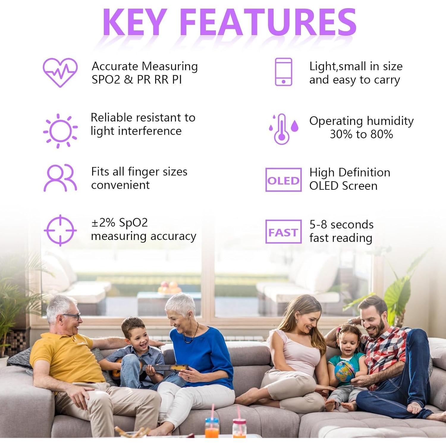 Oxímetro de Pulso Manhero Negro Púrpura con Tasa de Respiración