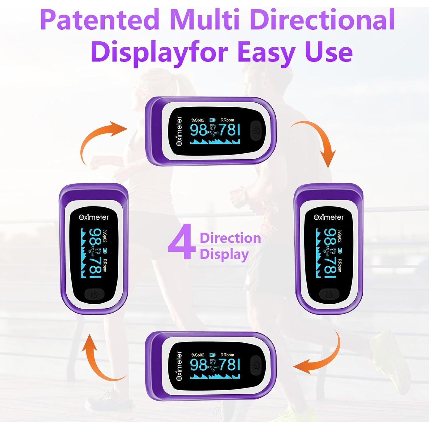 Oxímetro de Pulso Manhero Negro Púrpura con Tasa de Respiración