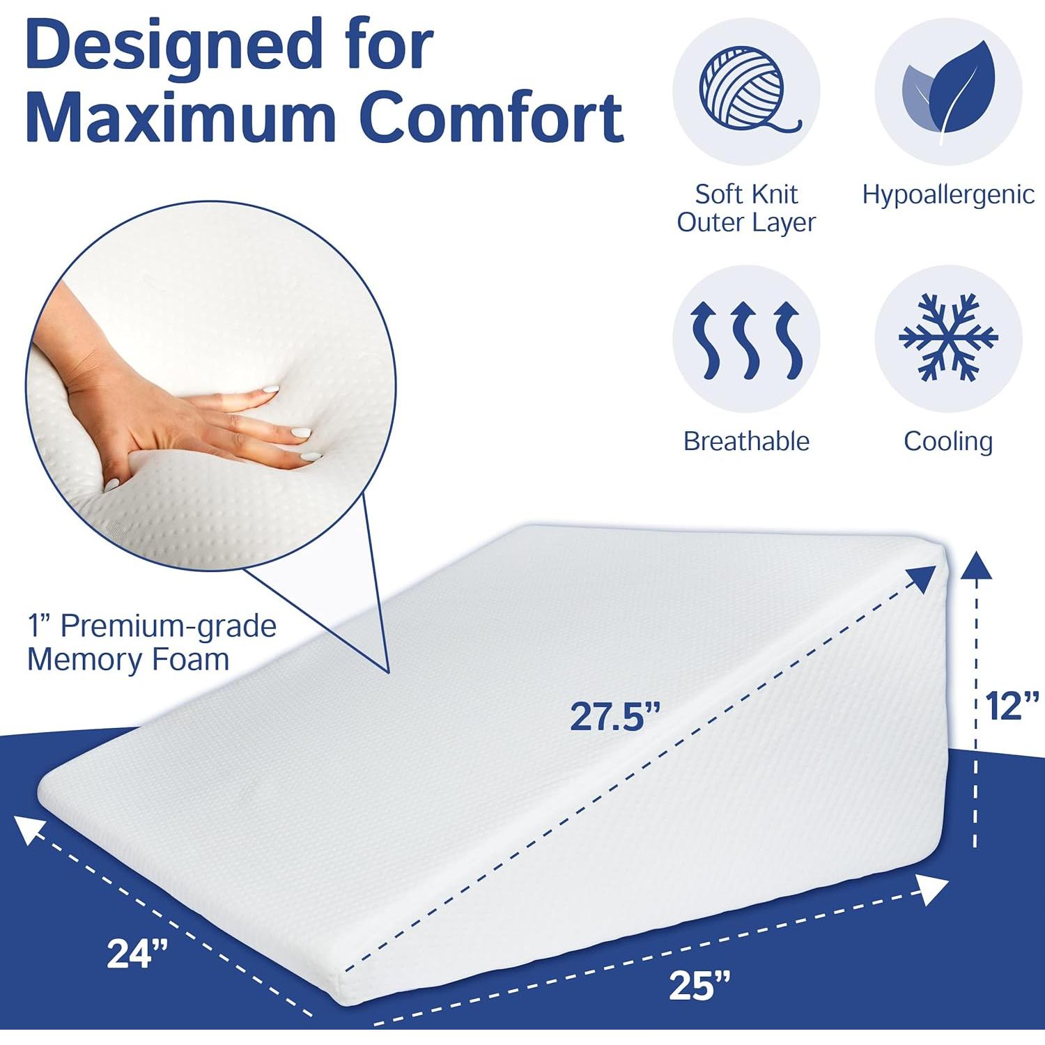 Almohada en Forma de Cuña Ebung - Espuma Viscoelástica 63.5x61 cm