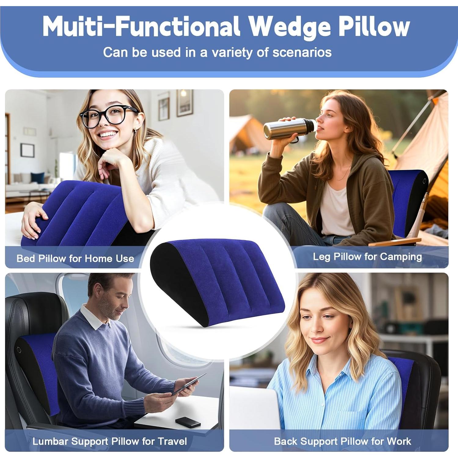 Almohada Inflable en Forma de Cuña LaClover - Azul, Compacta y Ajustable