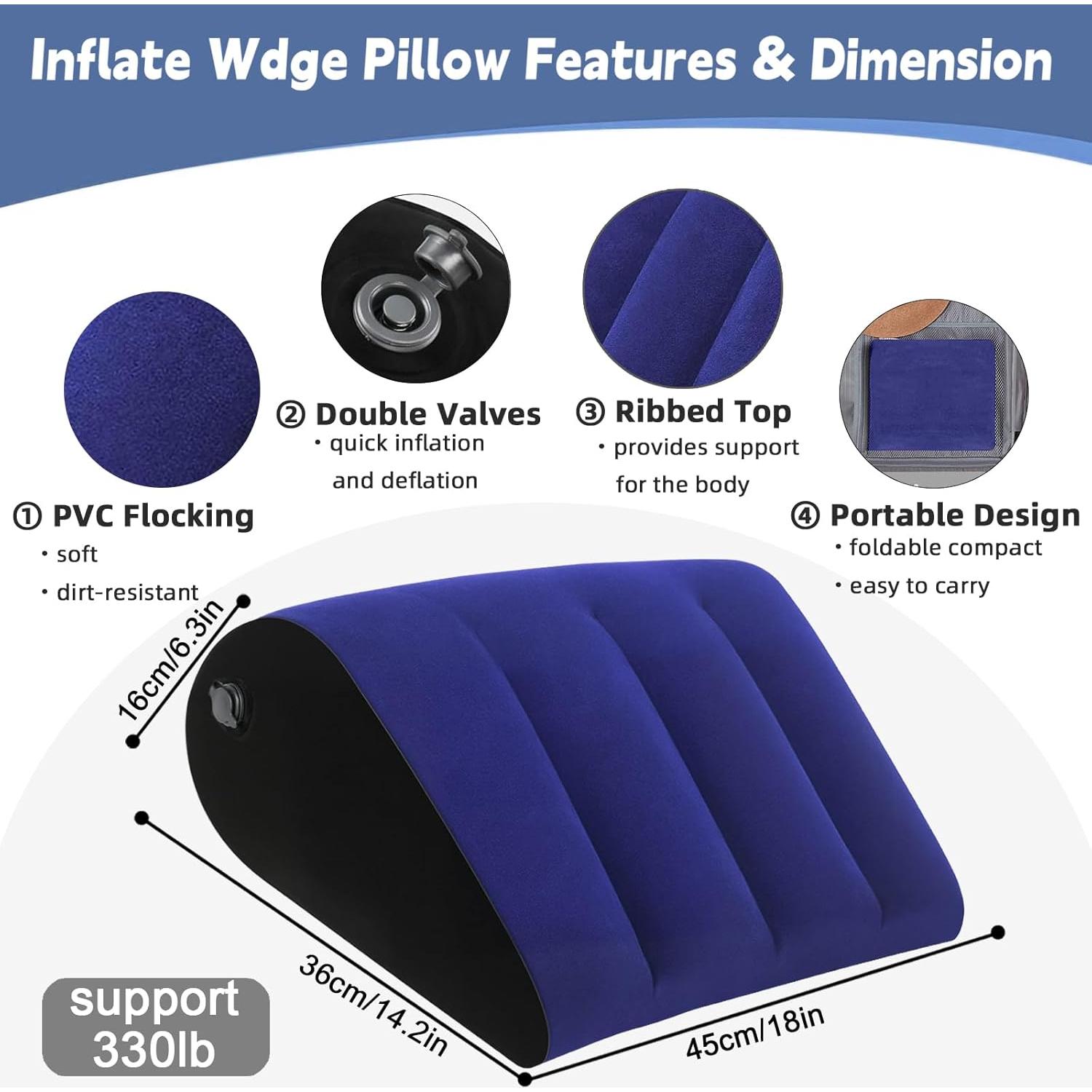 Almohada Inflable en Forma de Cuña LaClover - Azul, Compacta y Ajustable