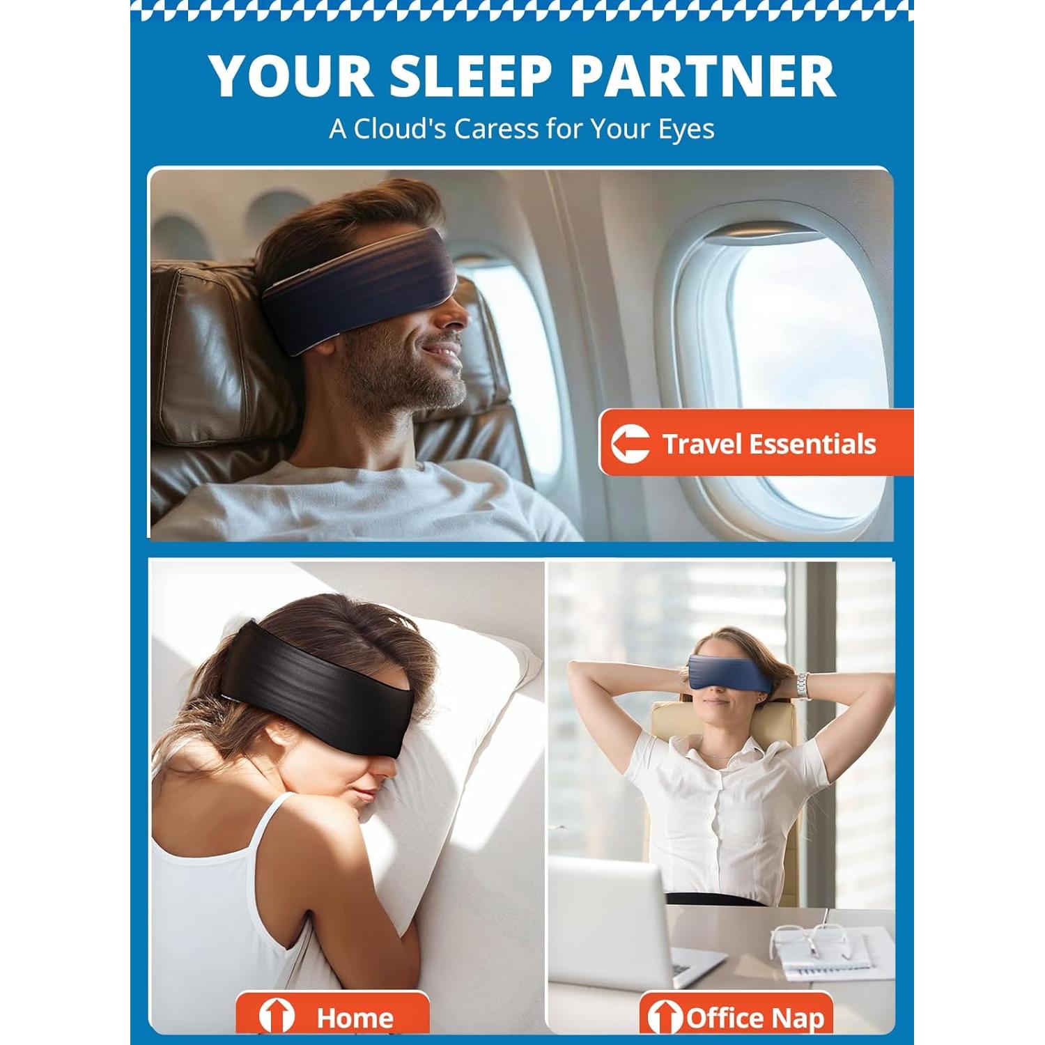 Máscara para dormir SARISUN rosa con correa ajustable y blackout