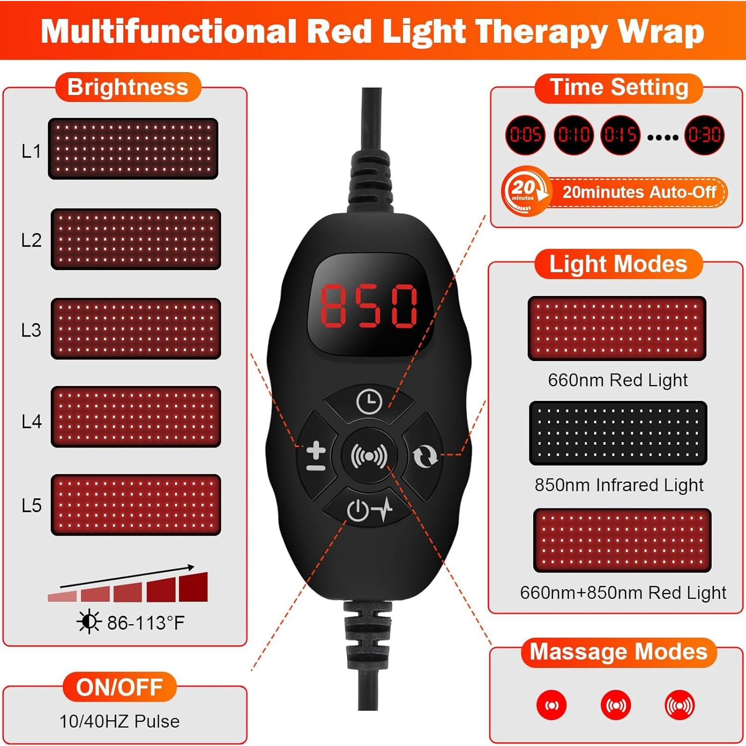 Faja de Terapia de Luz Roja Pik Kon 660nm 850nm con Vibración