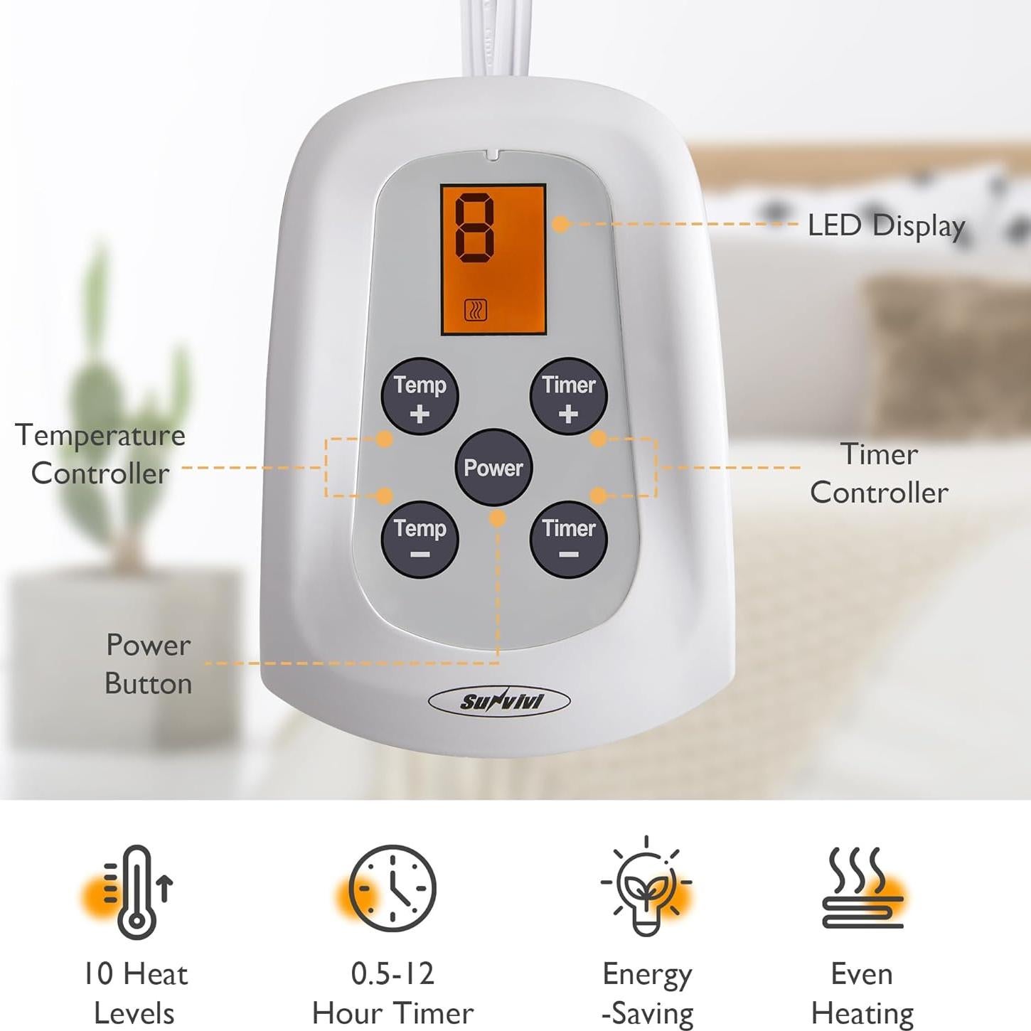 Colchón Térmico Individual SUNVIVI ZRN013WT-11-SV 10 Niveles Calor