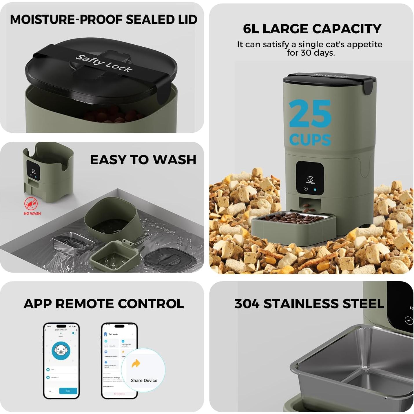 Alimentador Automático para Gatos PAPIFEED 6L Control APP/Alexa