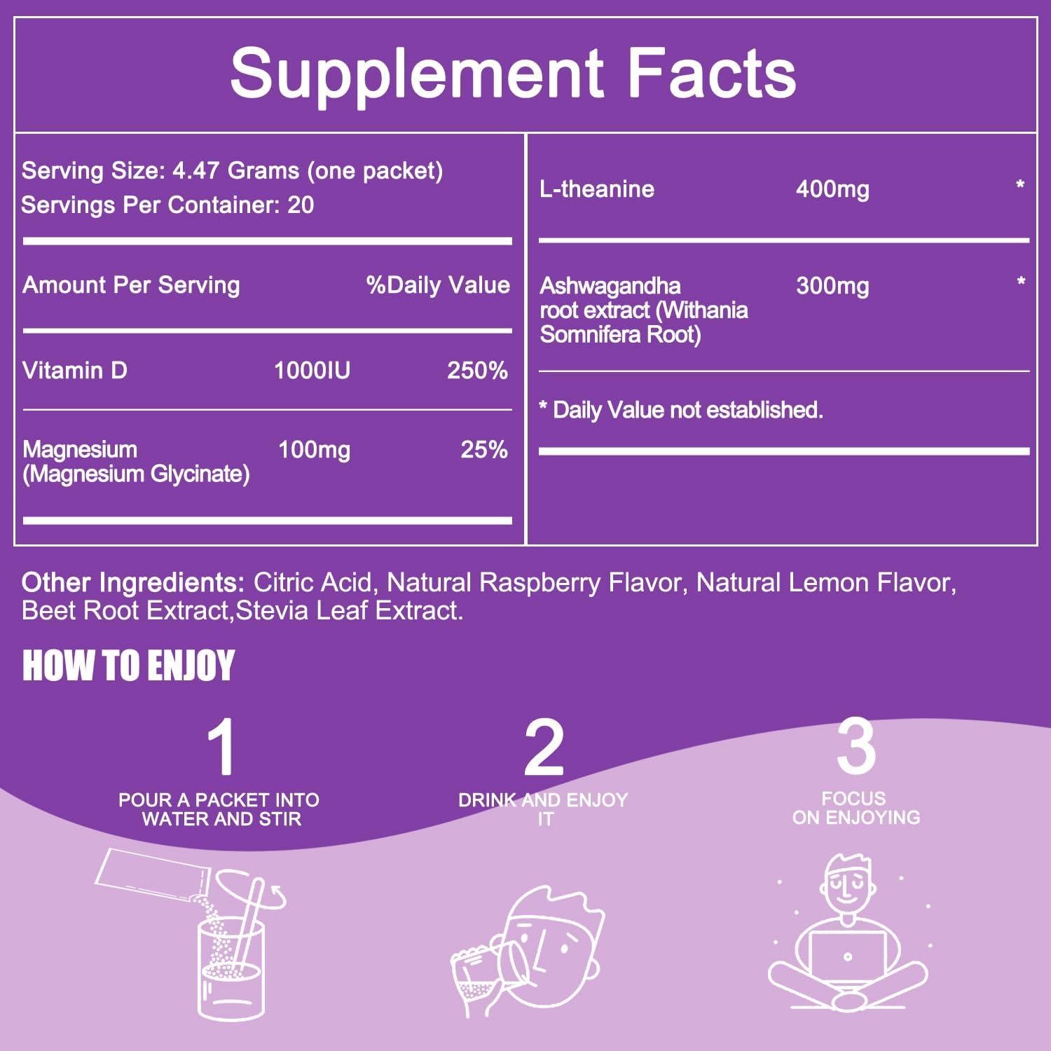Polvo de Magnesio Calmante Natural Calm - 90.7g, L-Theanine, Ashwagandha