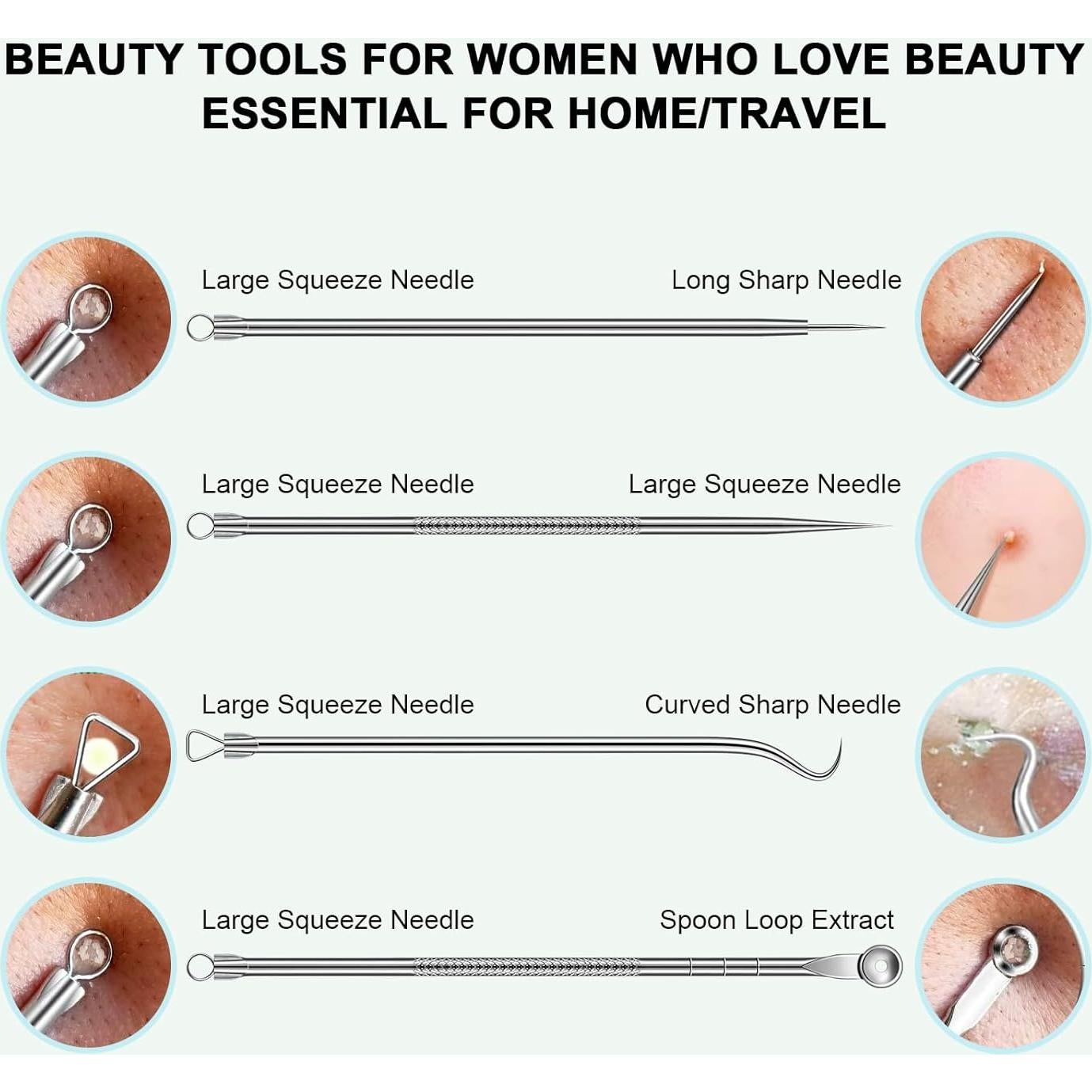 Professional Stainless Steel Acne Needle Kit - 4-Piece Blackhead & Pimple Extractor Set for Acne, Comedones & Blemish Removal - Skin Care Tools.