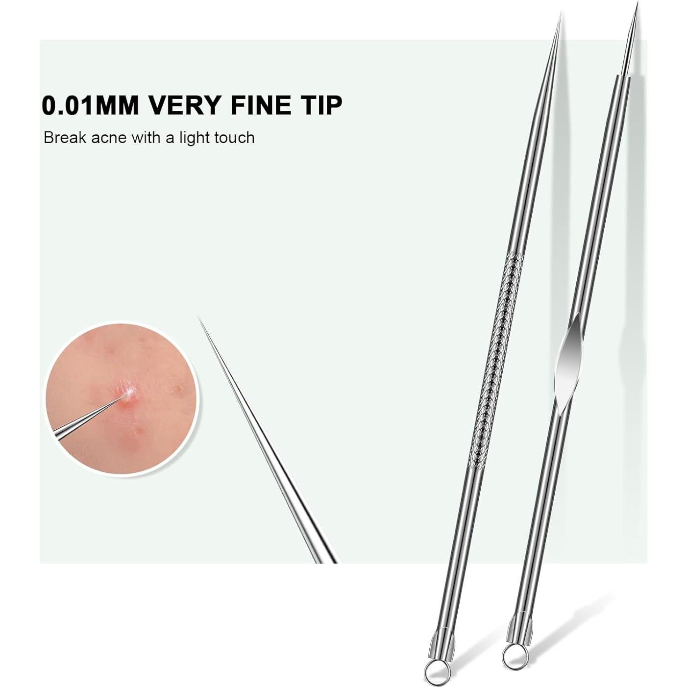 Professional Stainless Steel Acne Needle Kit - 4-Piece Blackhead & Pimple Extractor Set for Acne, Comedones & Blemish Removal - Skin Care Tools.