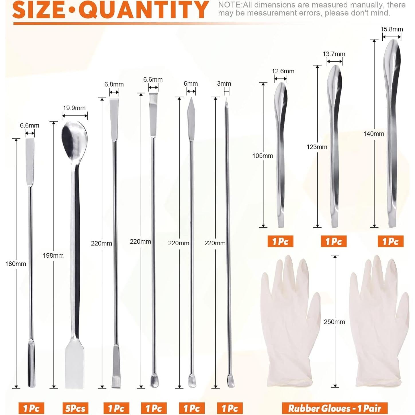 Kit de 14 Espátulas de Acero Inoxidable Rustark para Laboratorio