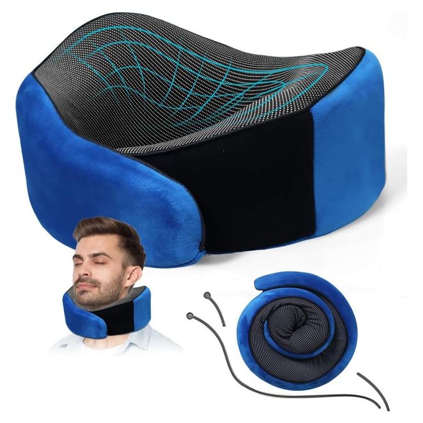 Almohada de Cuello BSAFP Azul Espuma de Memoria 360° Viajes