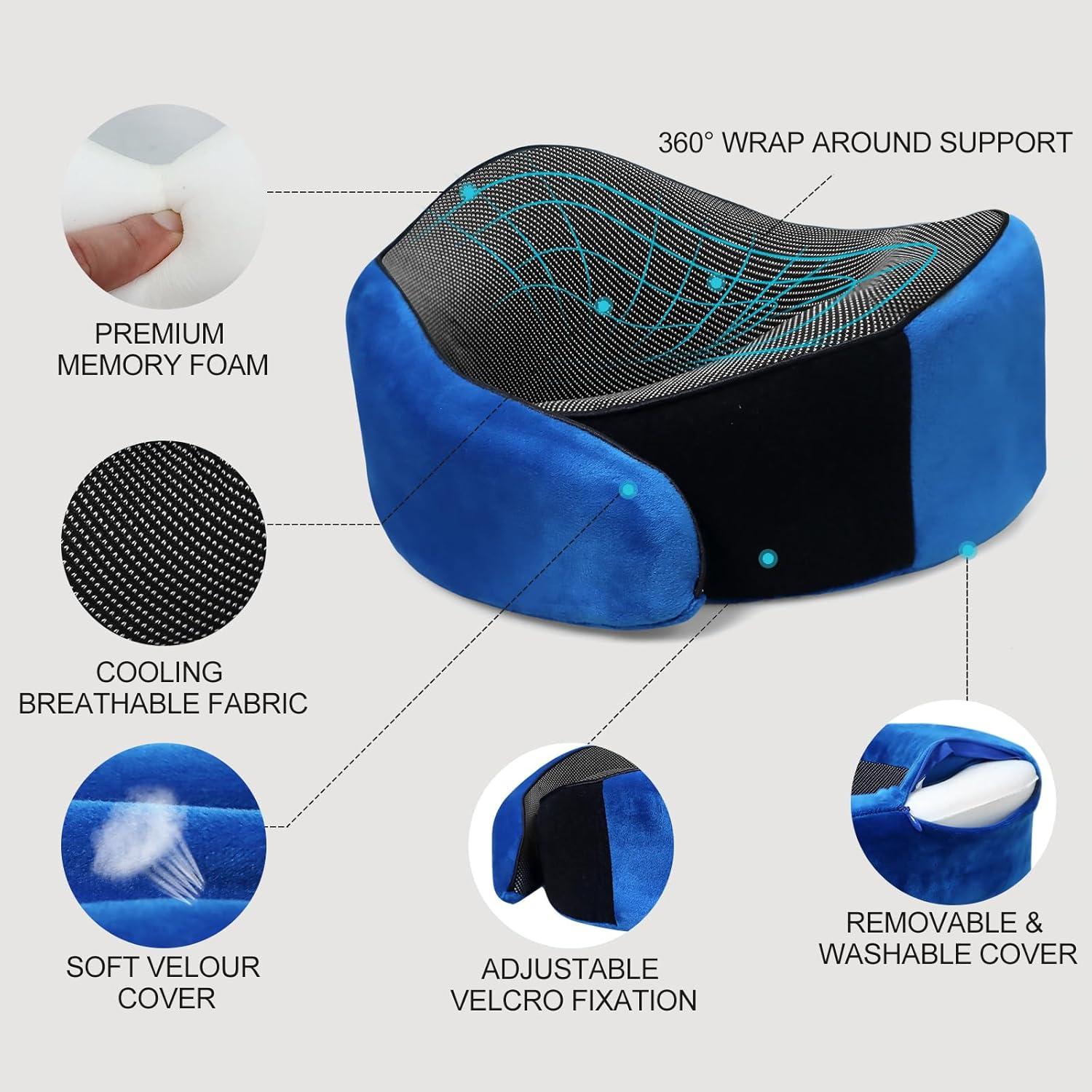 Almohada de Cuello BSAFP Azul Espuma de Memoria 360° Viajes