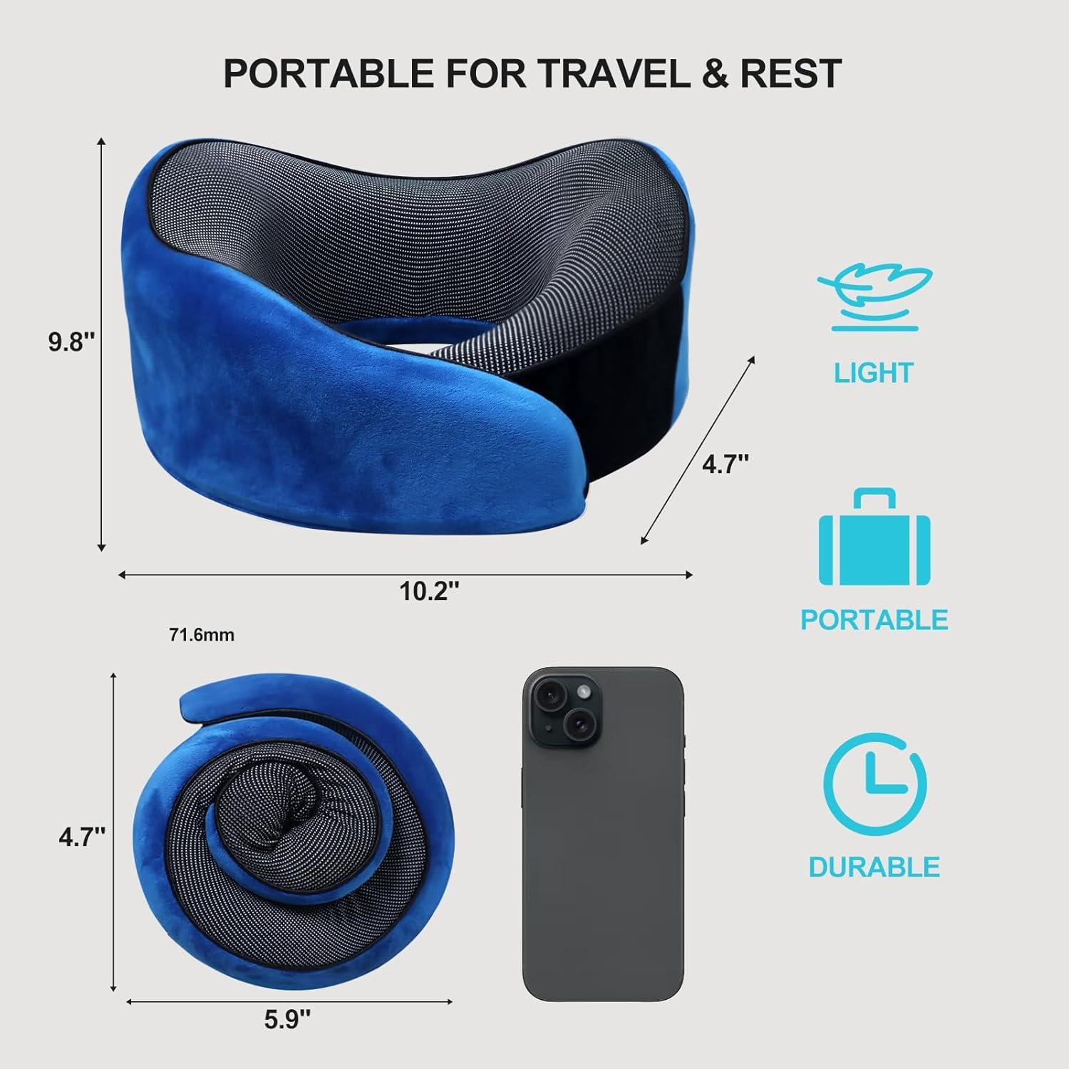 Almohada de Cuello BSAFP Azul Espuma de Memoria 360° Viajes