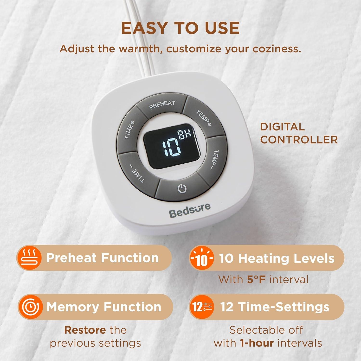 Cama calefaccionada Bedsure individual 10 niveles calor 1.35 kg