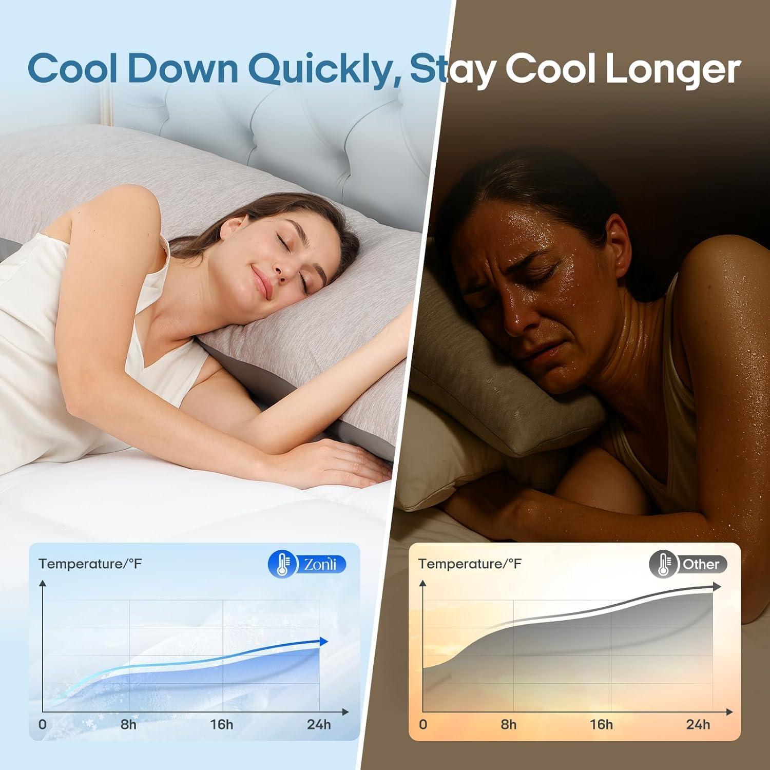 Funda de Almohada Corporal Zonli Refrigerante 137x51 cm Gris