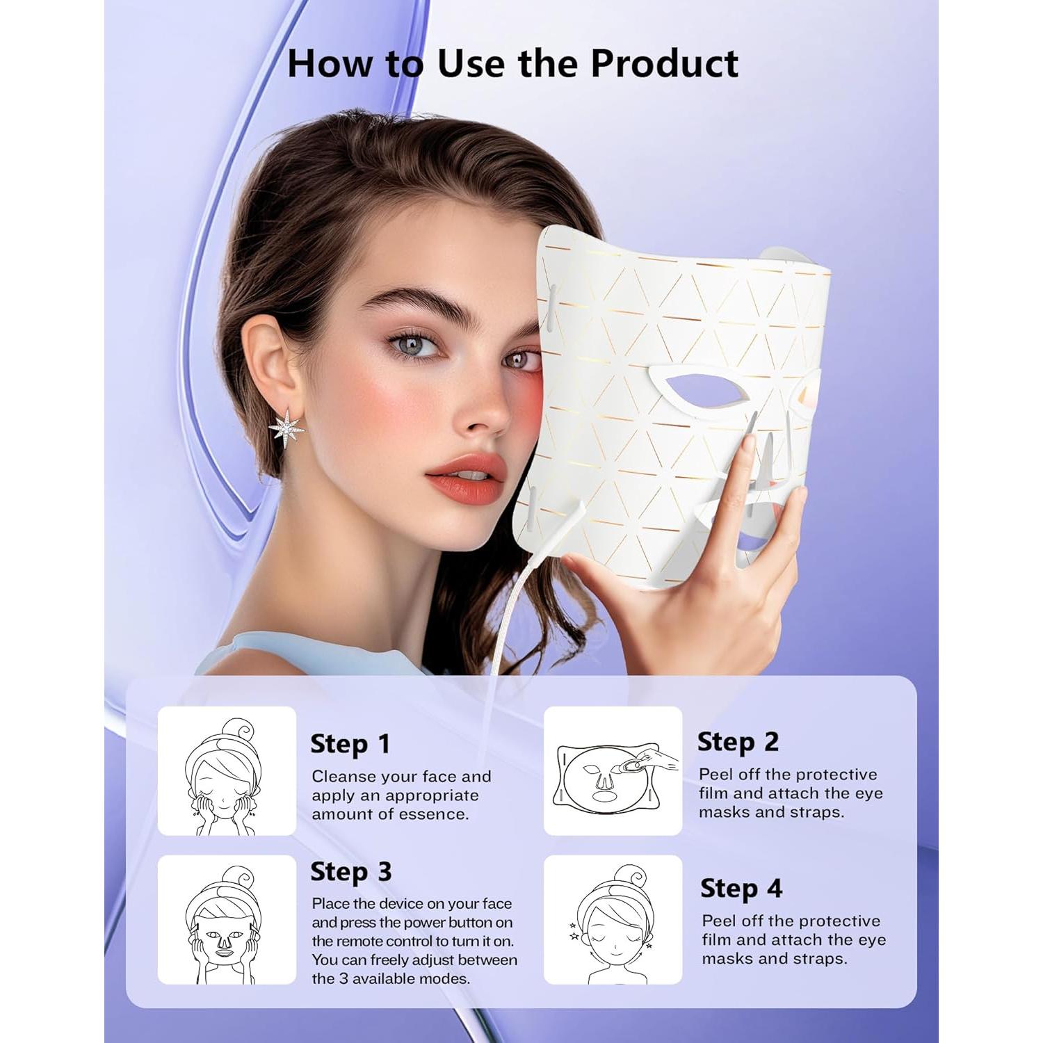 Máscara de Terapia de Luz LED Tinkoola para la Cara 630nm 830nm