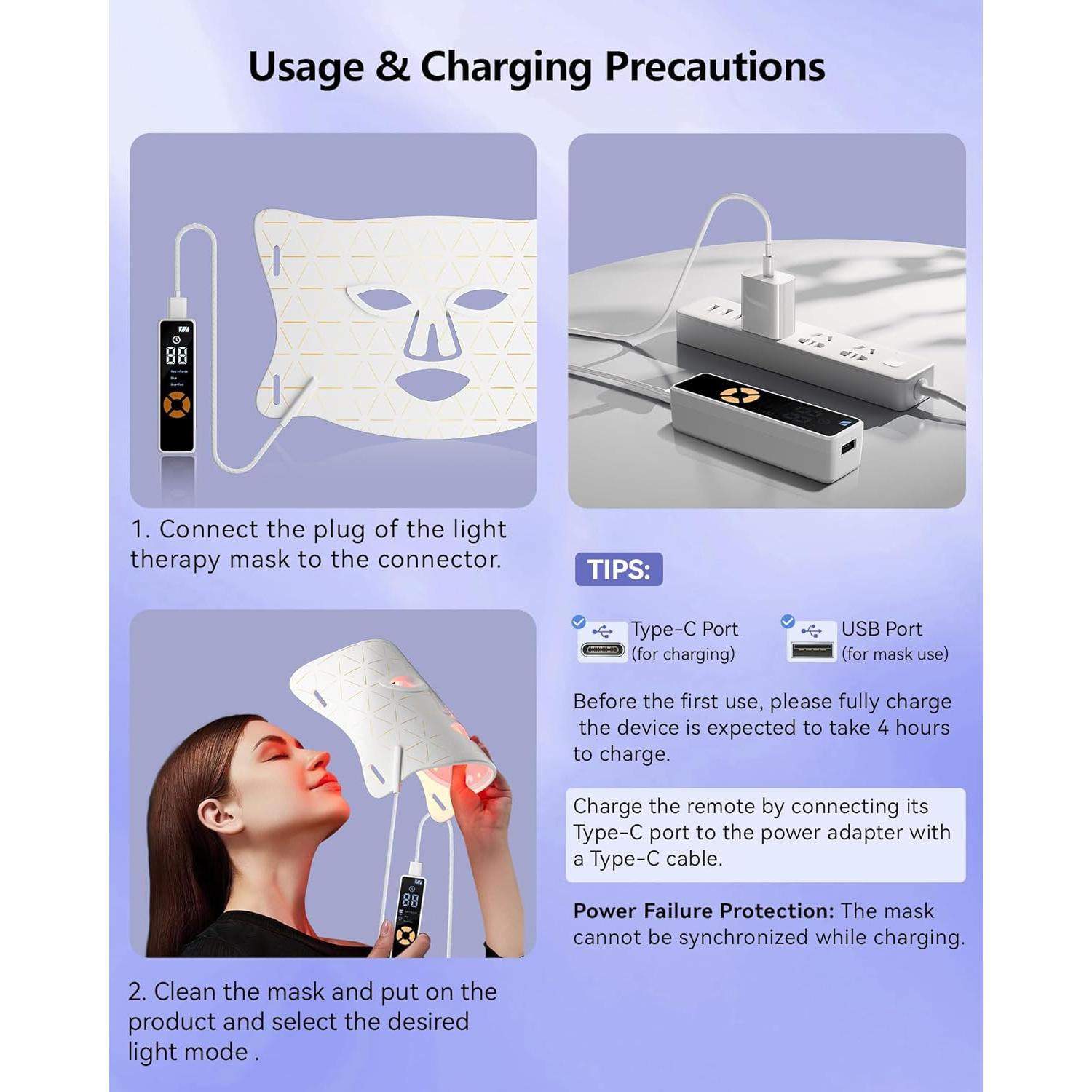 Máscara de Terapia de Luz LED Tinkoola para la Cara 630nm 830nm