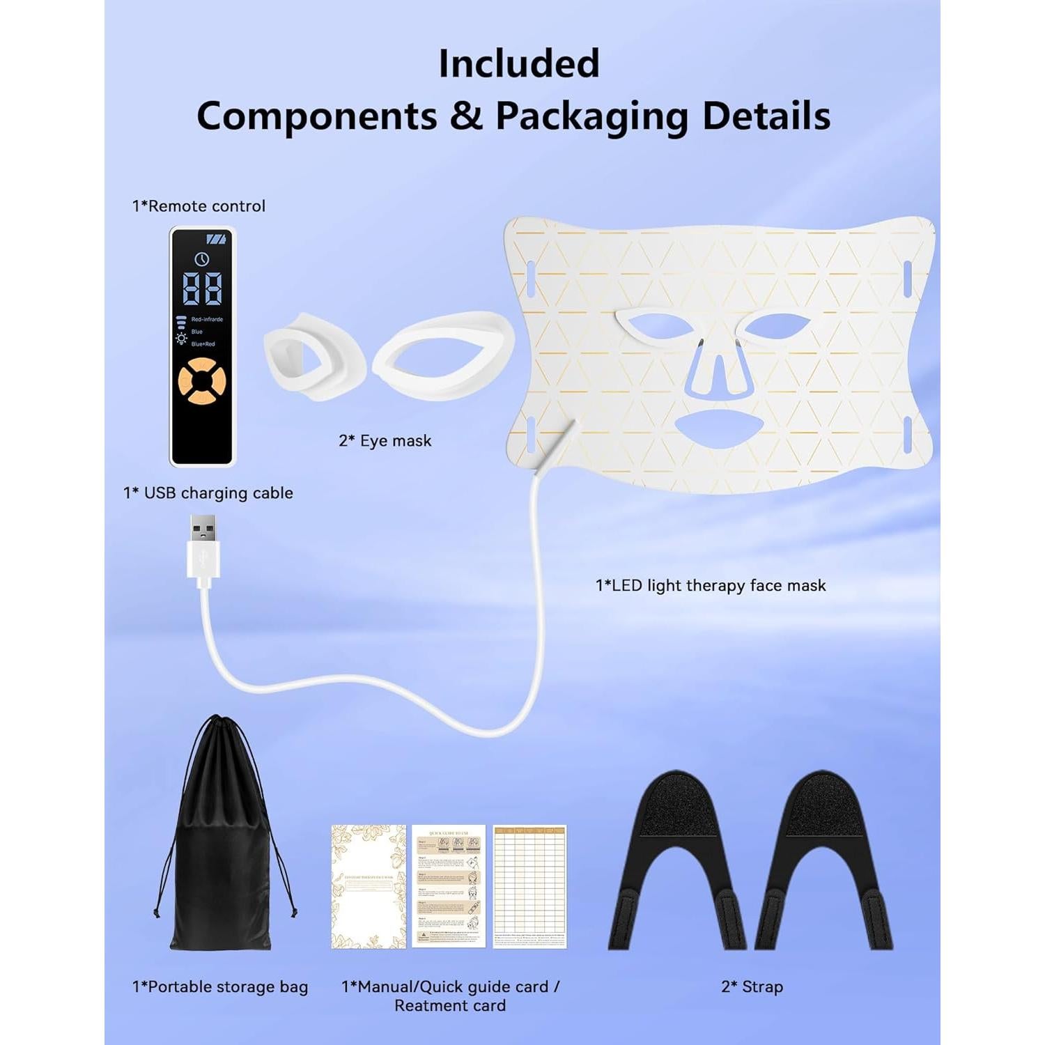 Máscara de Terapia de Luz LED Tinkoola para la Cara 630nm 830nm