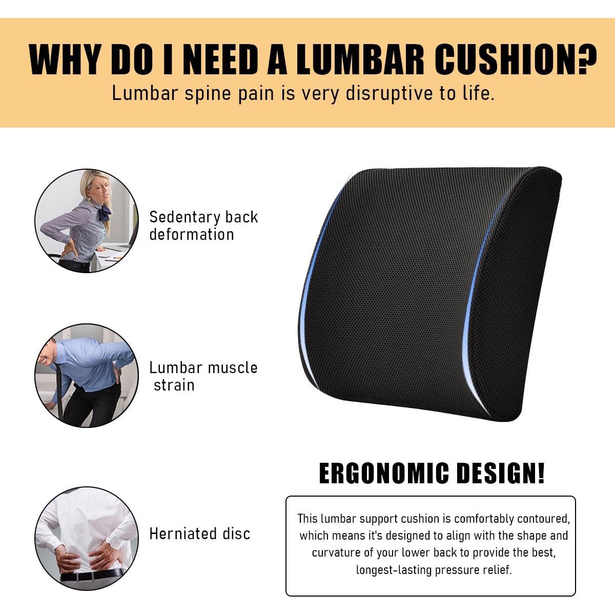 Cojín de Soporte Lumbar Gasedin Espuma Viscoelástica Negro