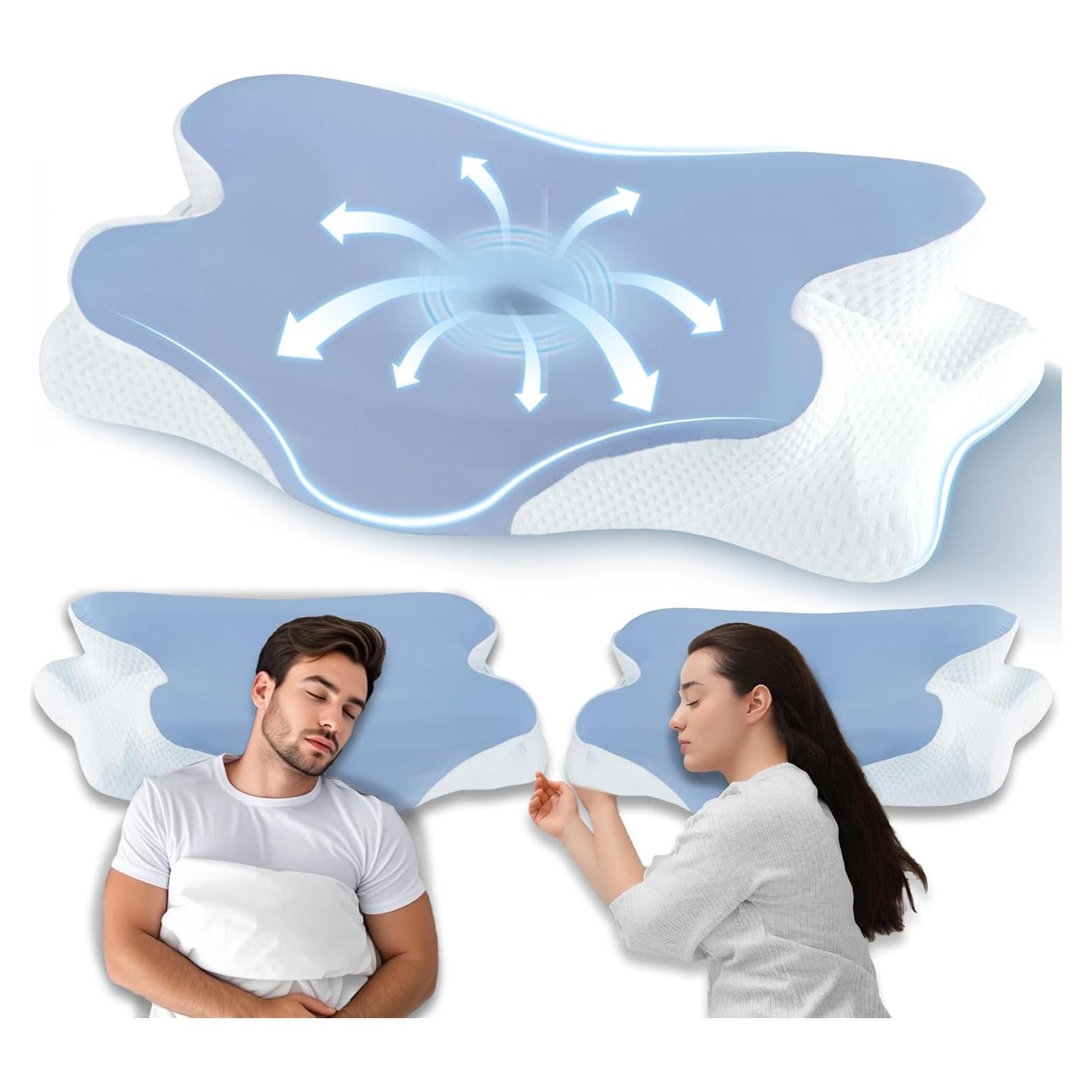 Almohada Cervical Unisakey Espuma Viscoelástica Azul 62x37 cm