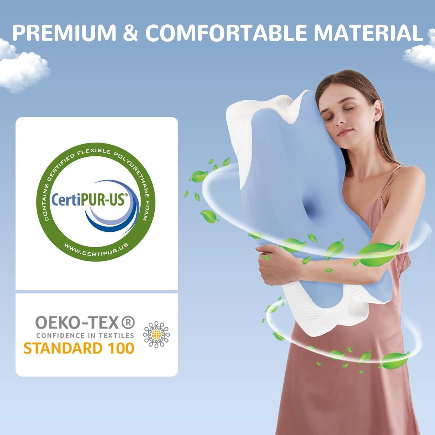 Almohada Cervical Unisakey Espuma Viscoelástica Azul 62x37 cm