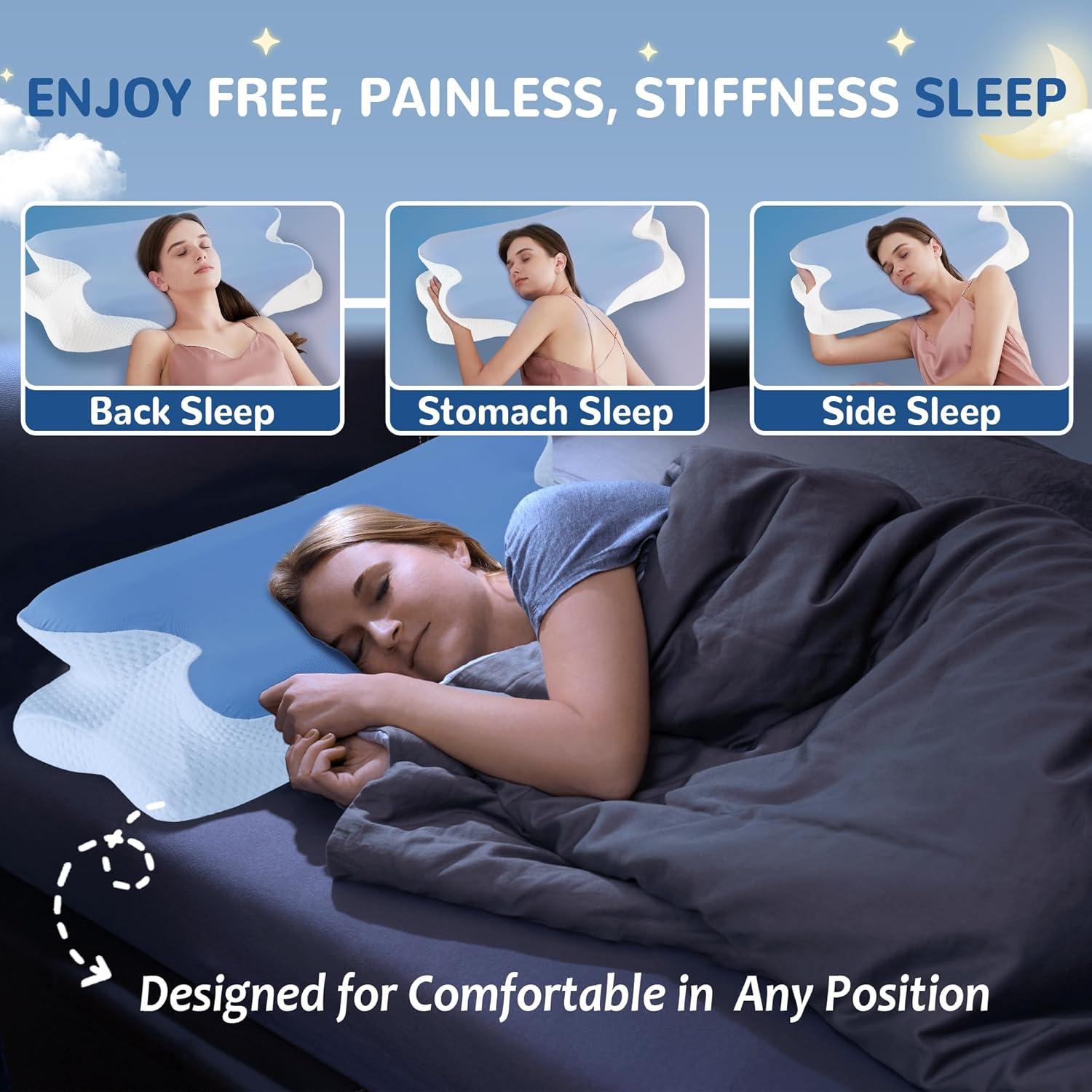 Almohada Cervical Unisakey Espuma Viscoelástica Azul 62x37 cm