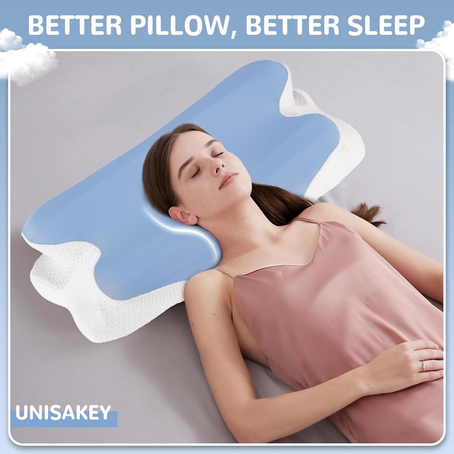 Almohada Cervical Unisakey Espuma Viscoelástica Azul 62x37 cm