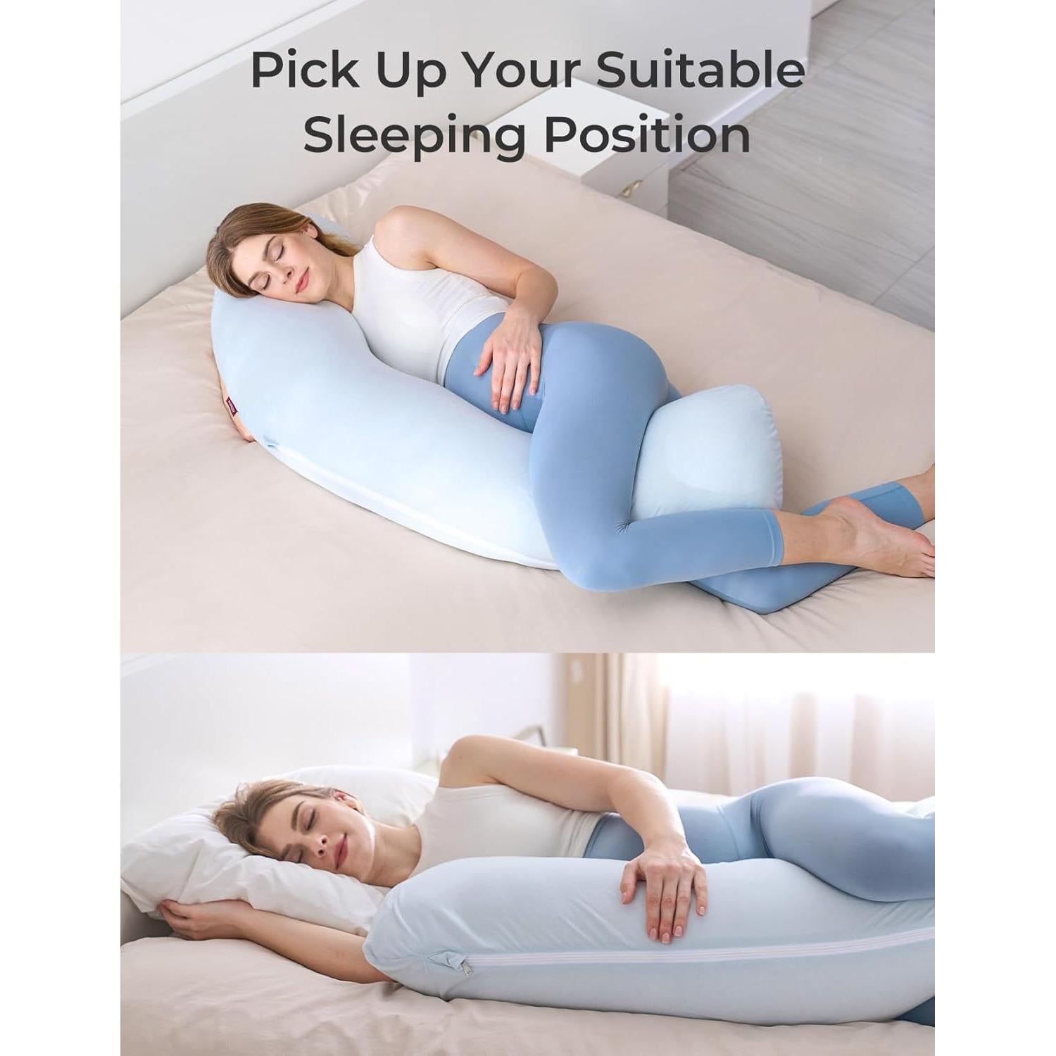 Cojín de Embarazo Momcozy Ajustable en Forma de J Azul