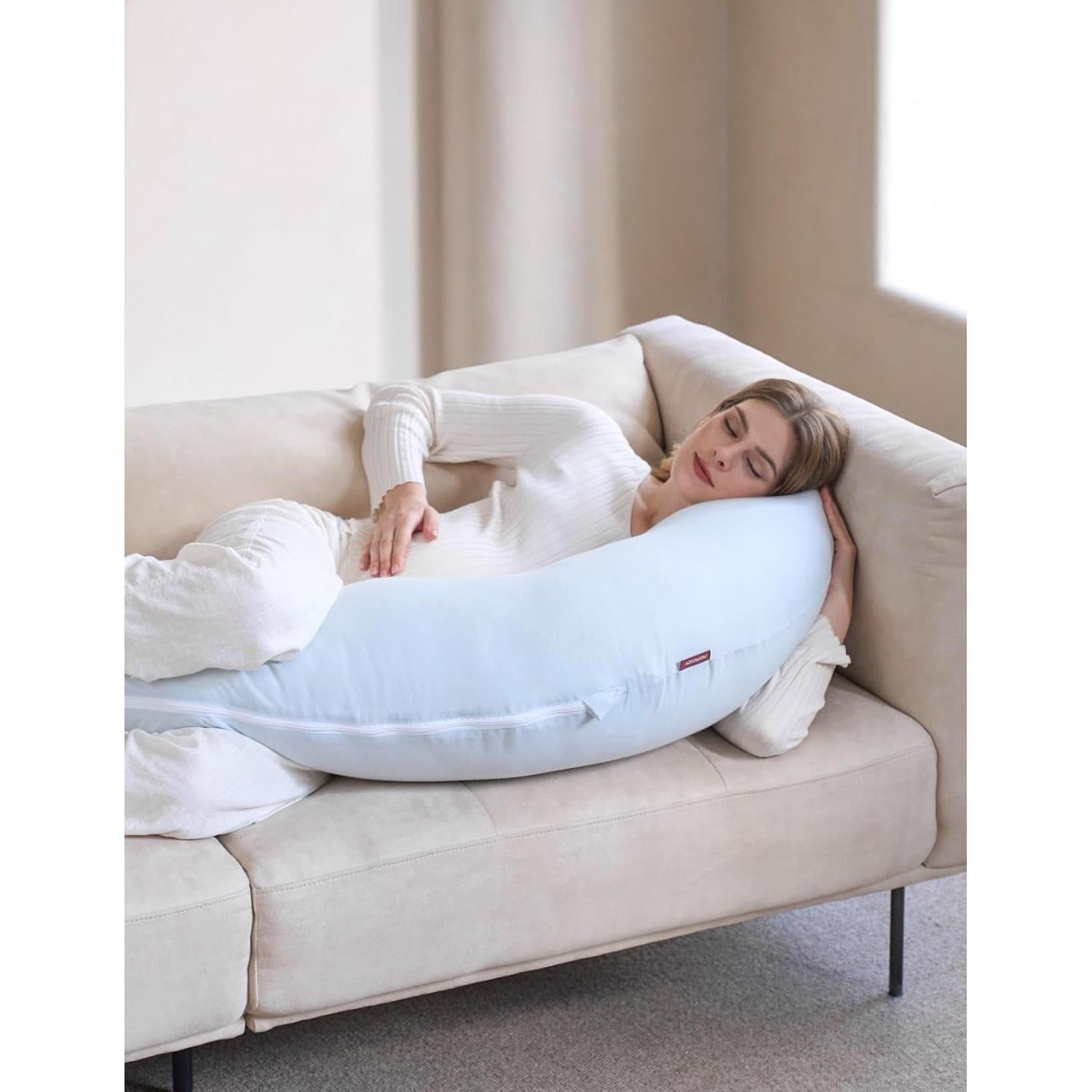 Cojín de Embarazo Momcozy Ajustable en Forma de J Azul