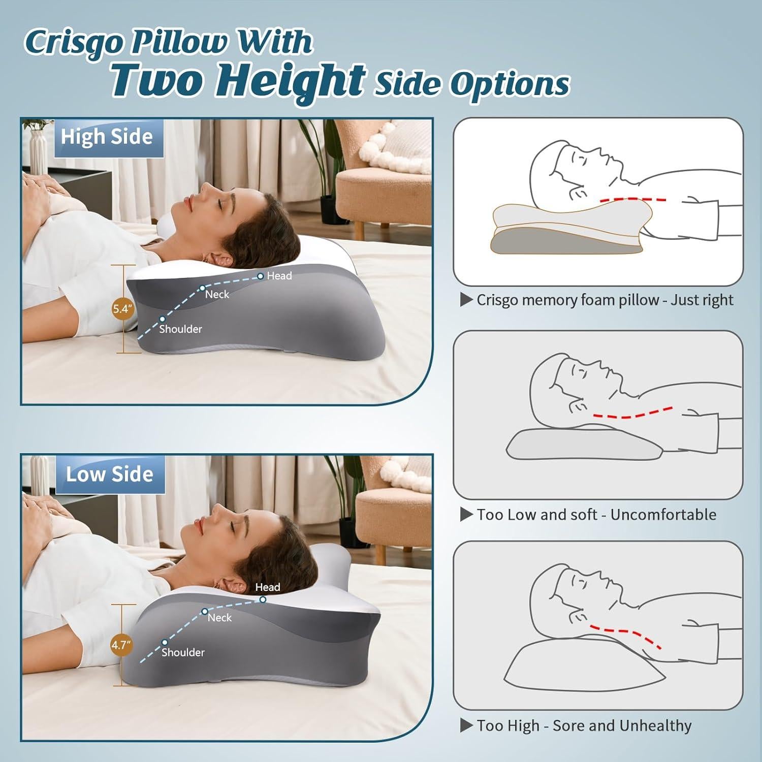 Almohada Cervical Crisgo - Espuma de Memoria Refrigerante 69x41.9cm