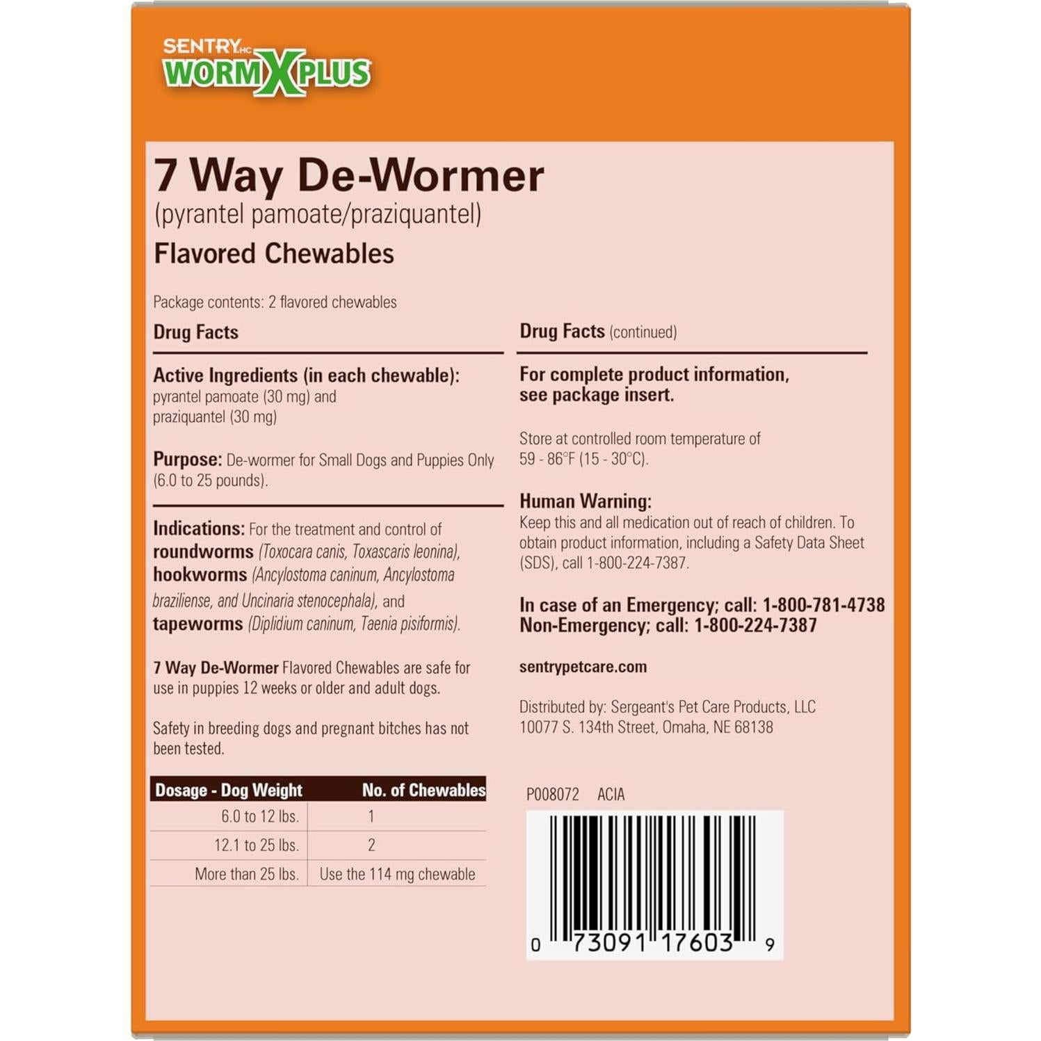 Desparasitante SENTRY HC Worm X Plus 7 Vías para Perros 2-11 kg
