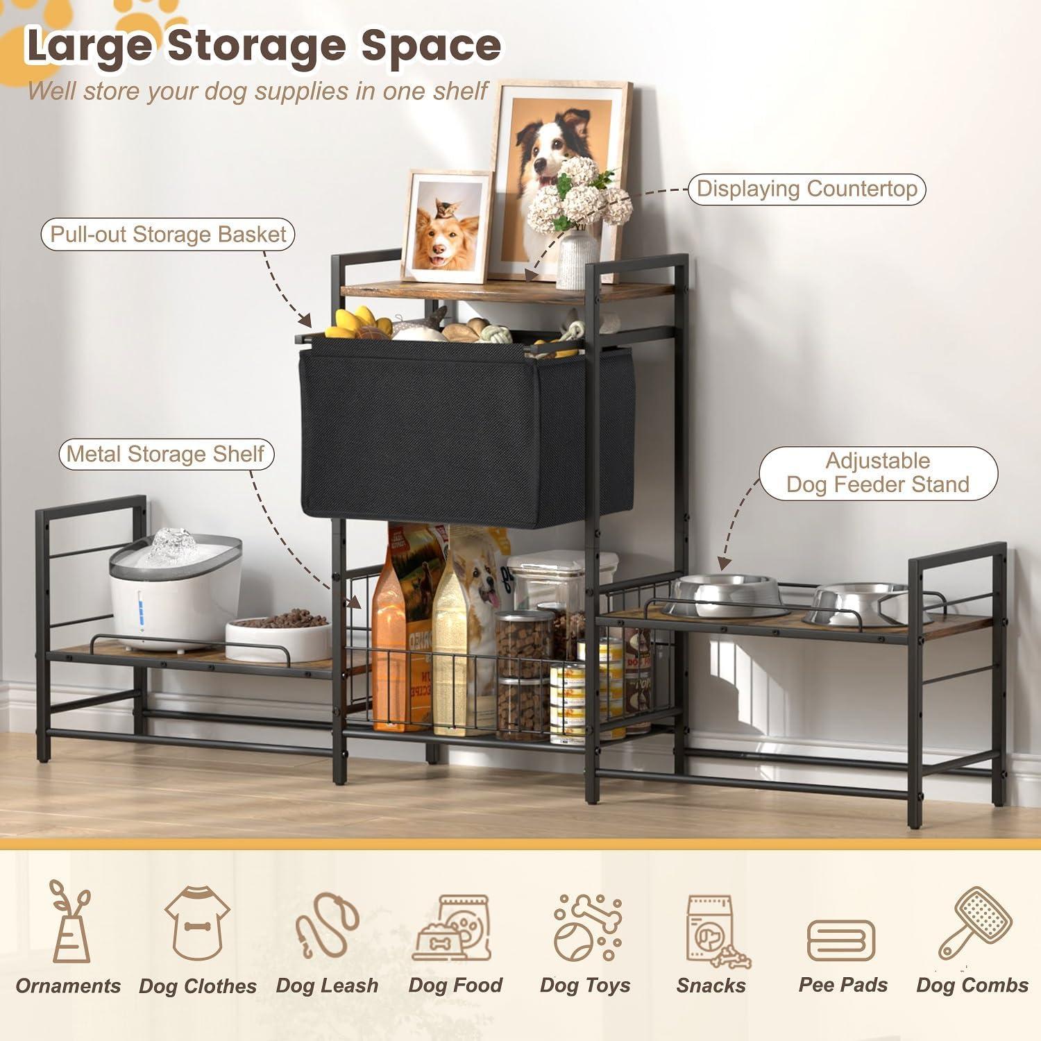 Soporte Elevado para Cuencos de Perro Lomivra con Almacenamiento