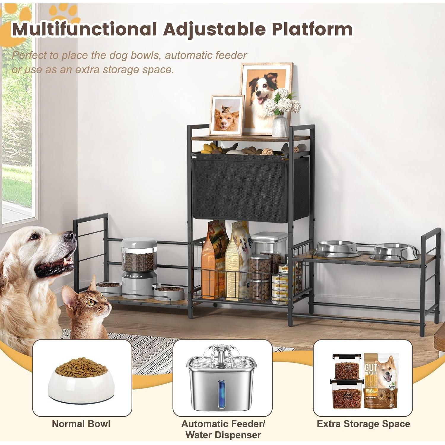 Soporte Elevado para Cuencos de Perro Lomivra con Almacenamiento