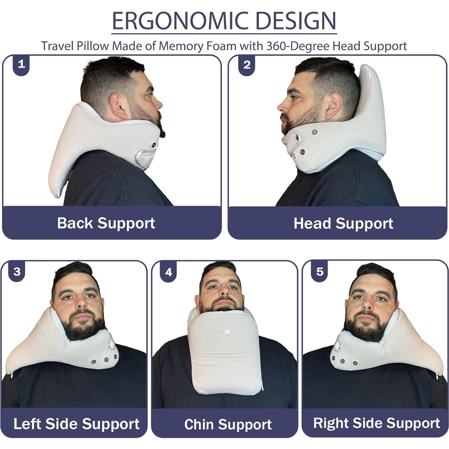 Almohada de Viaje Ajustable GOLDORANGE Espuma de Memoria Gris